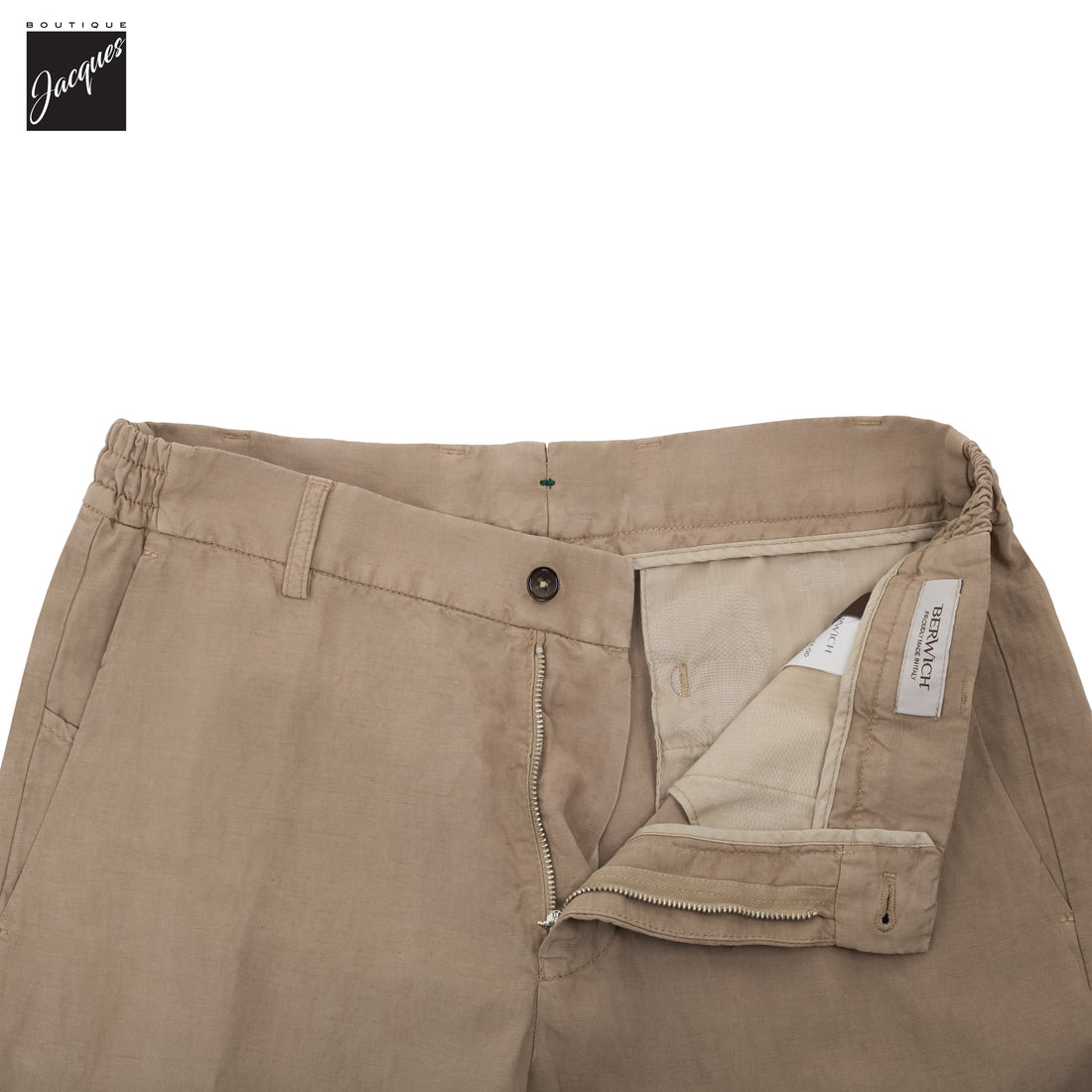 Butternut Beige Lyocell-Linen Elax Bermuda Shorts - Berwich - Boutique Jacques International