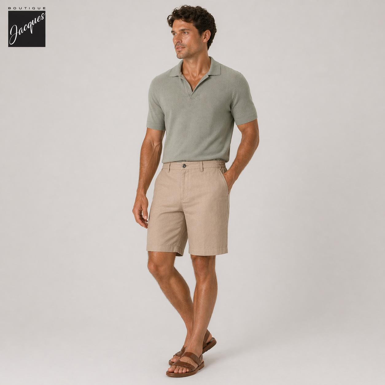 Butternut Beige Lyocell-Linen Elax Bermuda Shorts - Berwich - Boutique Jacques International