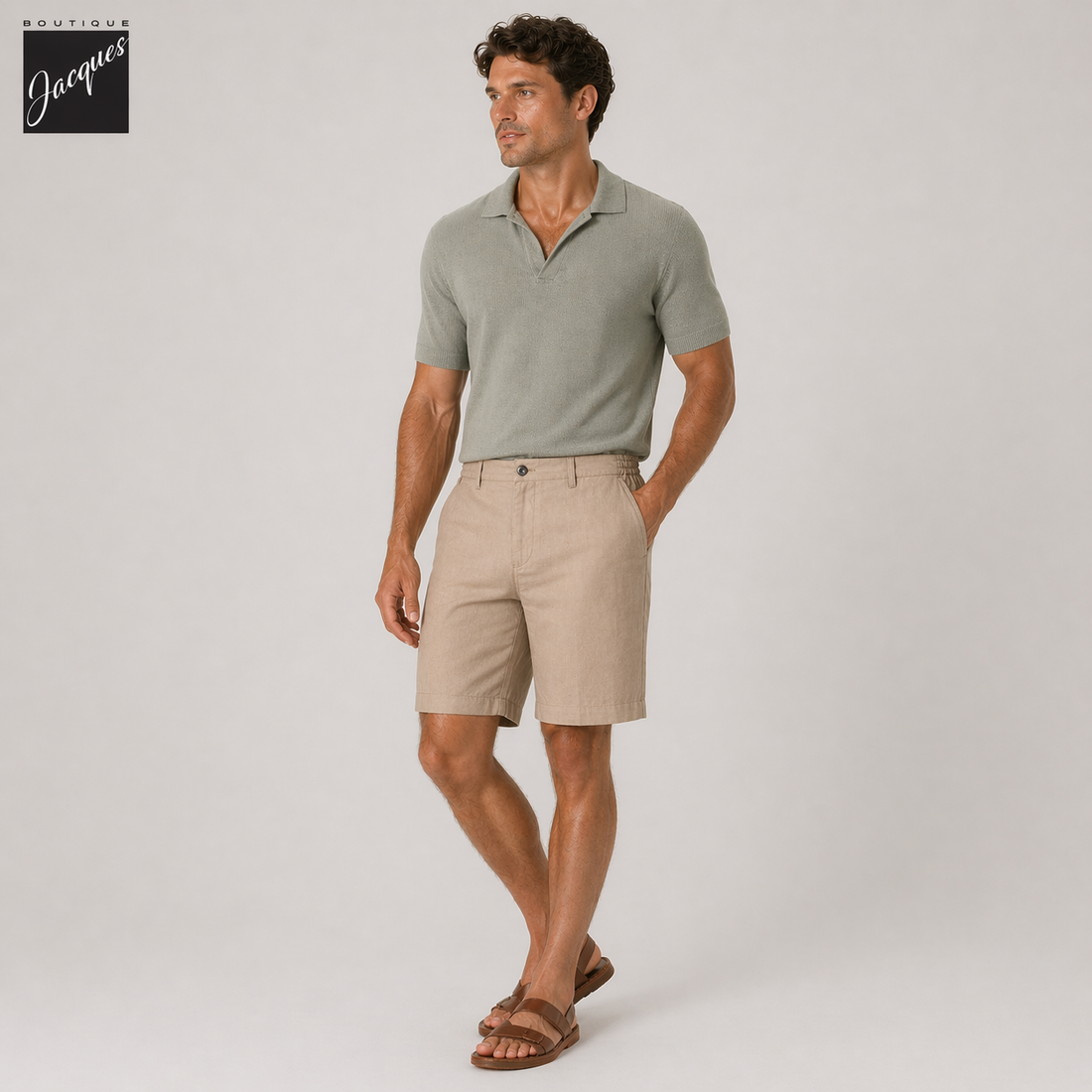 Butternut Beige Lyocell-Linen Elax Bermuda Shorts - Berwich - Boutique Jacques International