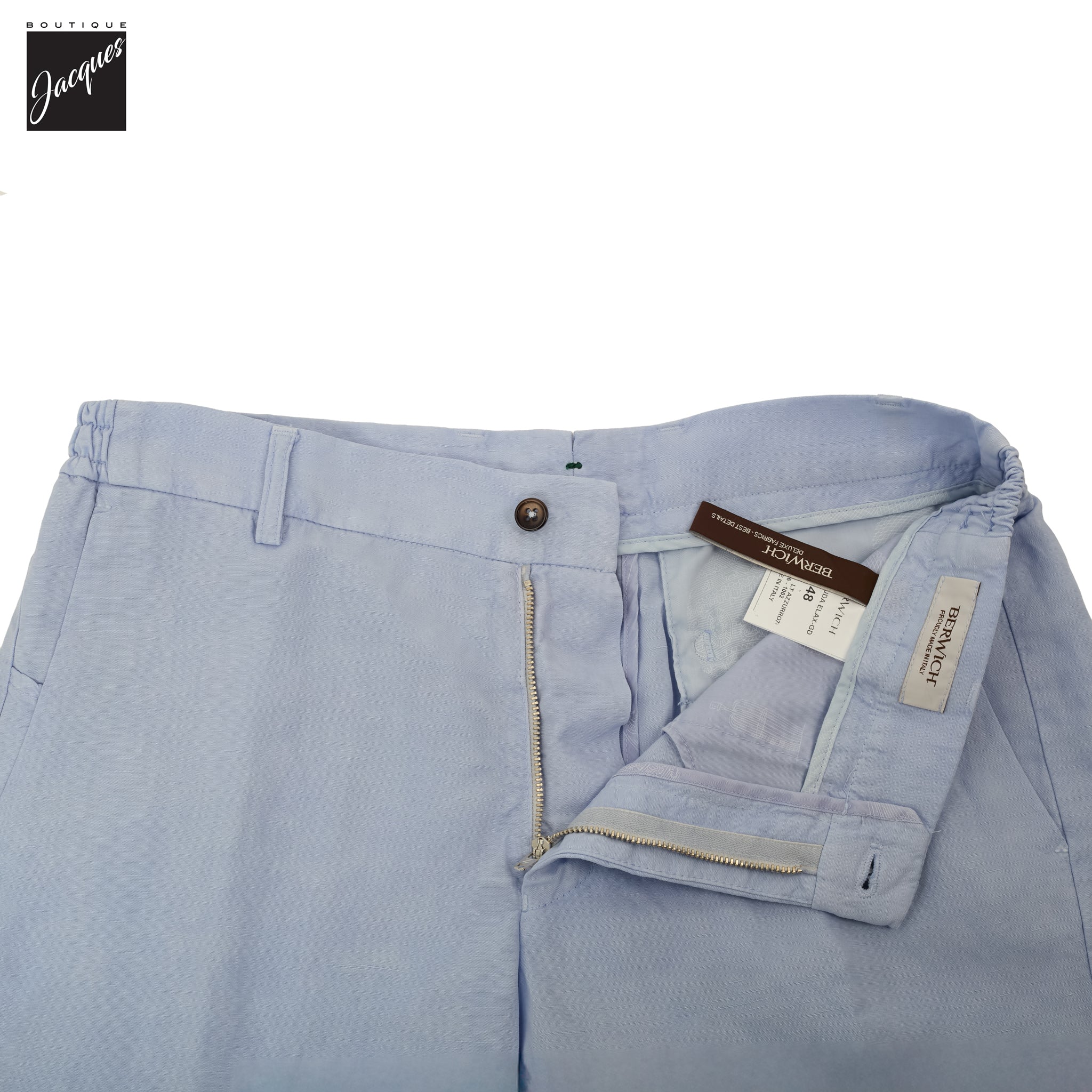 Light Azzurro Blue Lyocell-Linen Elax Bermuda Shorts - Berwich - Boutique Jacques International