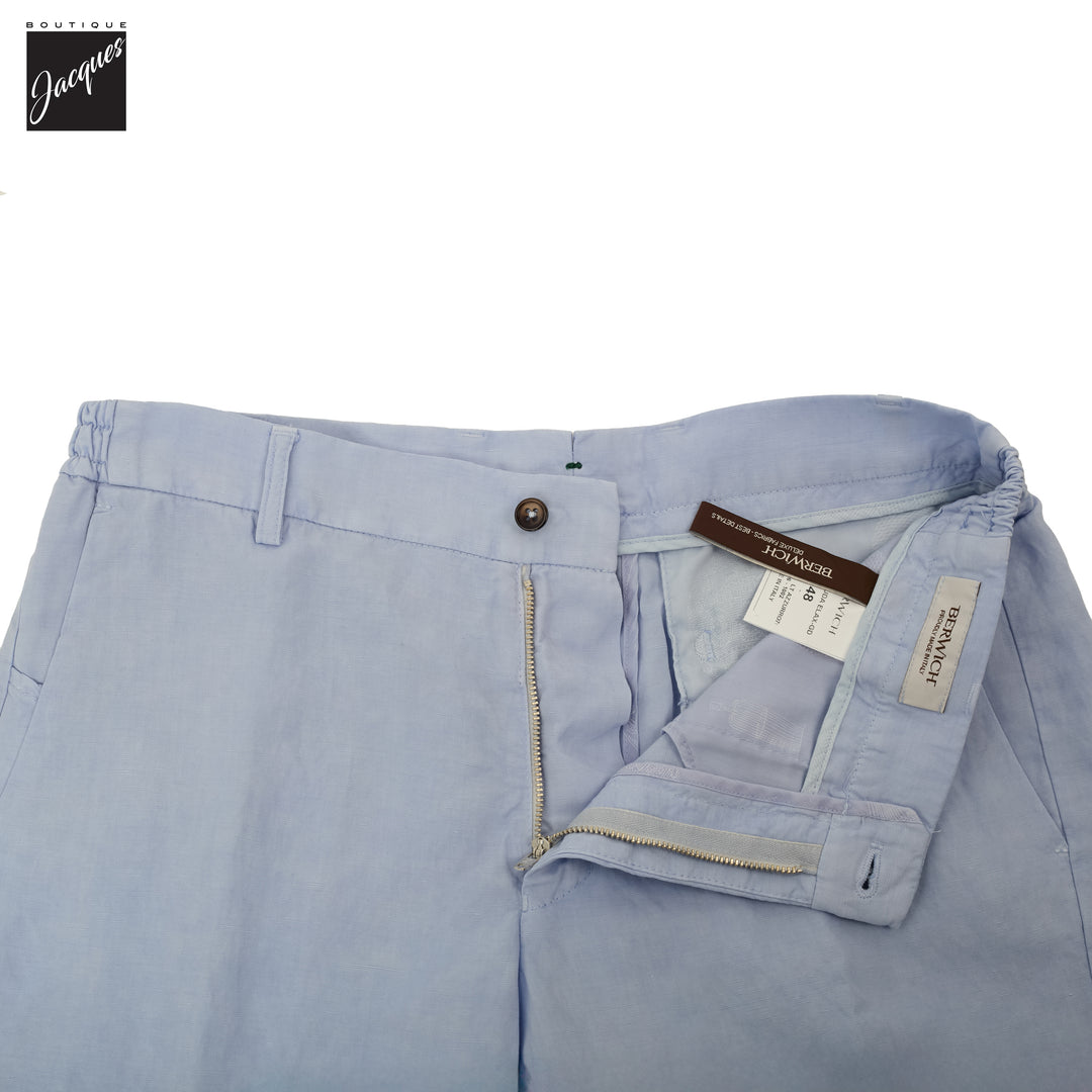 Light Azzurro Blue Lyocell-Linen Elax Bermuda Shorts - Berwich - Boutique Jacques International