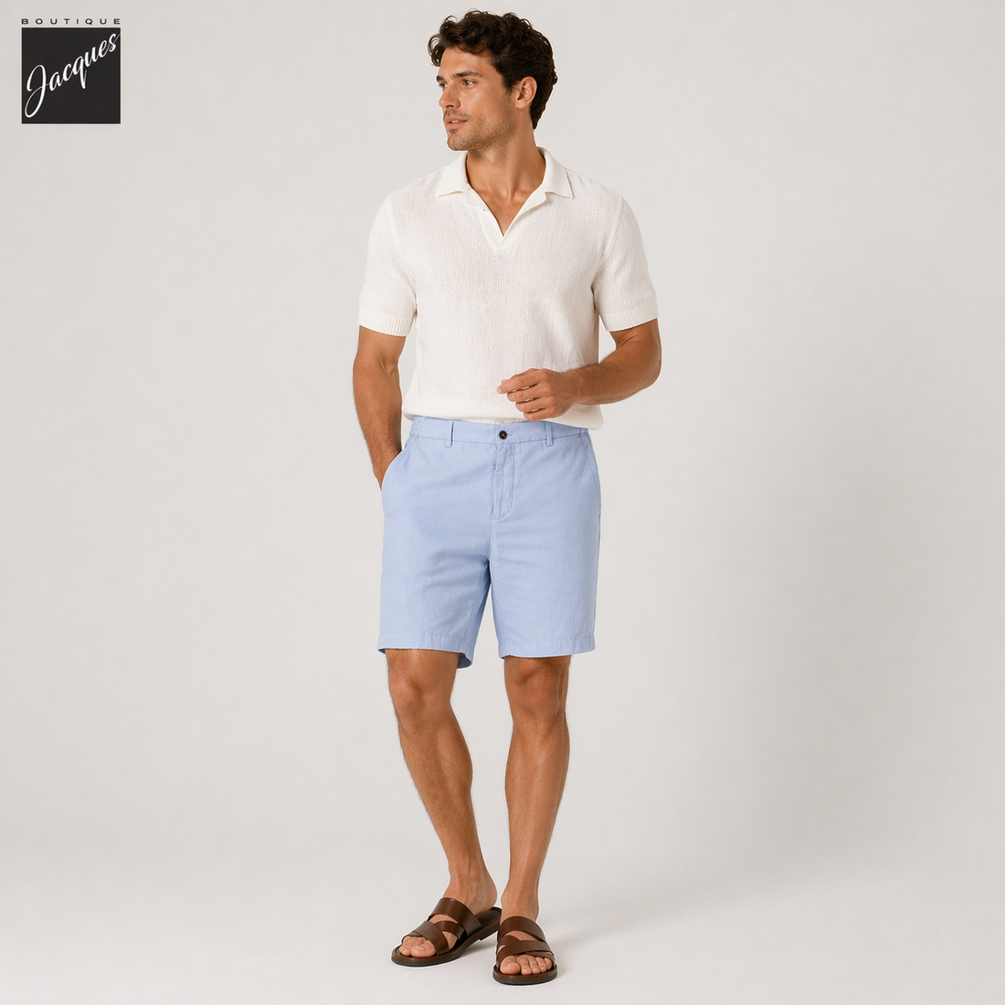 Light Azzurro Blue Lyocell-Linen Elax Bermuda Shorts - Berwich - Boutique Jacques International