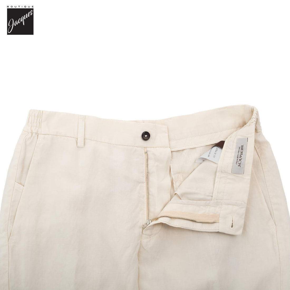 Latte Cream Lyocell-Linen Elax Bermuda Shorts - Berwich - Boutique Jacques International