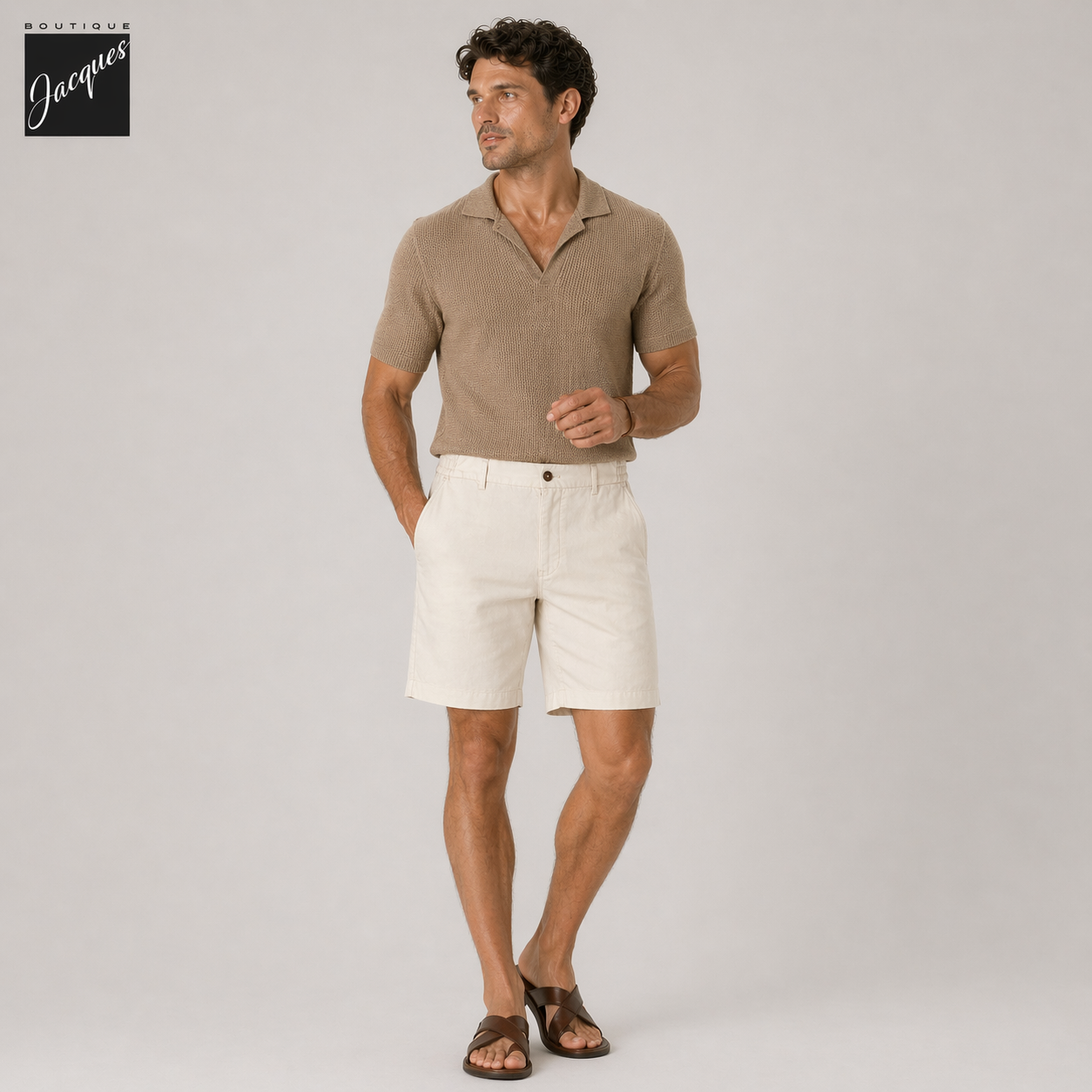 Latte Cream Lyocell-Linen Elax Bermuda Shorts - Berwich - Boutique Jacques International