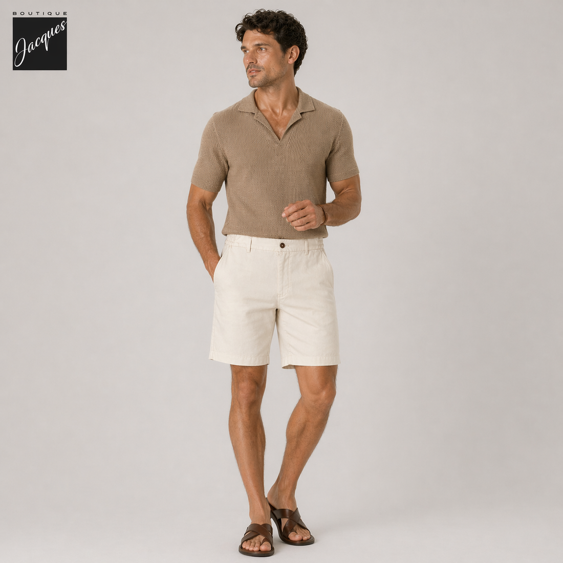 Latte Cream Lyocell-Linen Elax Bermuda Shorts - Berwich - Boutique Jacques International