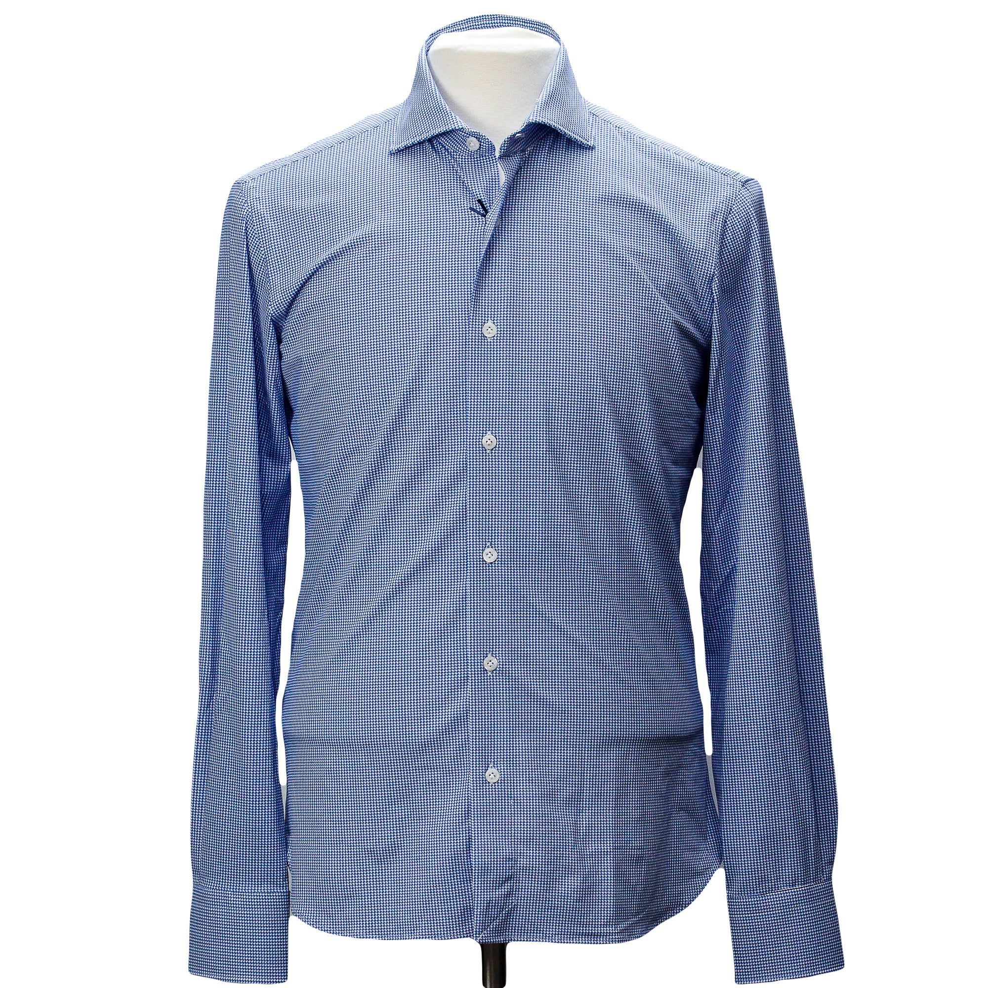 Mid Blue Micro Pattern Casual Slim Fit Woven Stretch Shirt - Orian