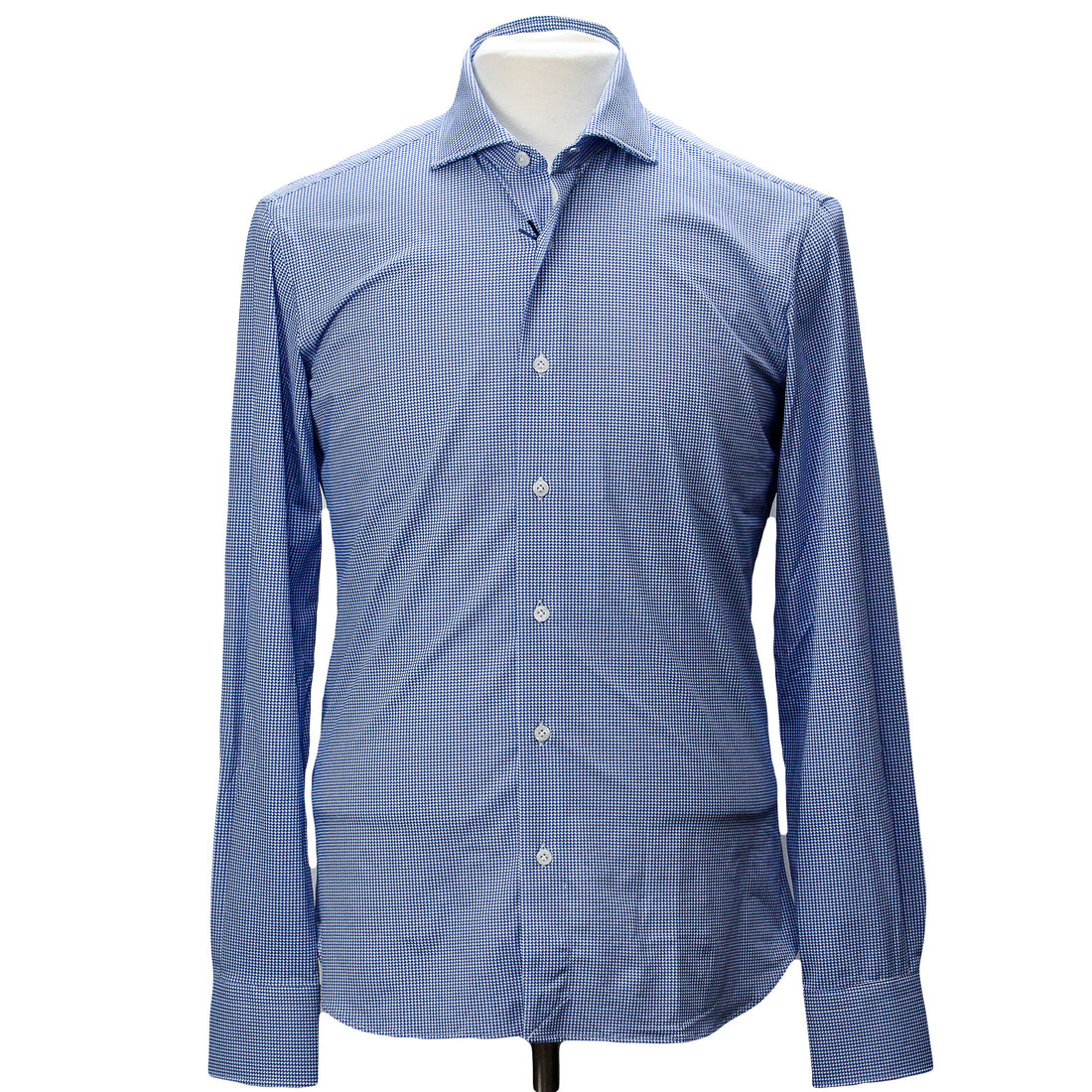 Mid Blue Micro Pattern Casual Slim Fit Woven Stretch Shirt - Orian