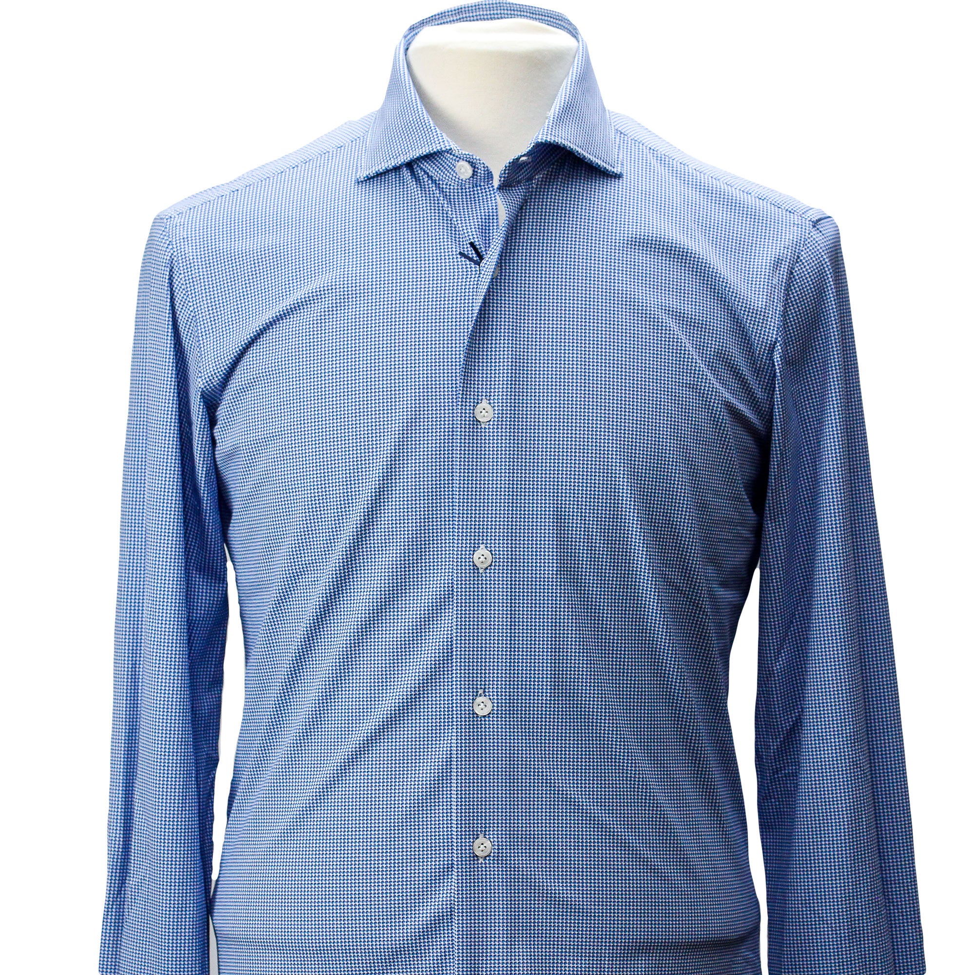 Mid Blue Micro Pattern Casual Slim Fit Woven Stretch Shirt - Orian