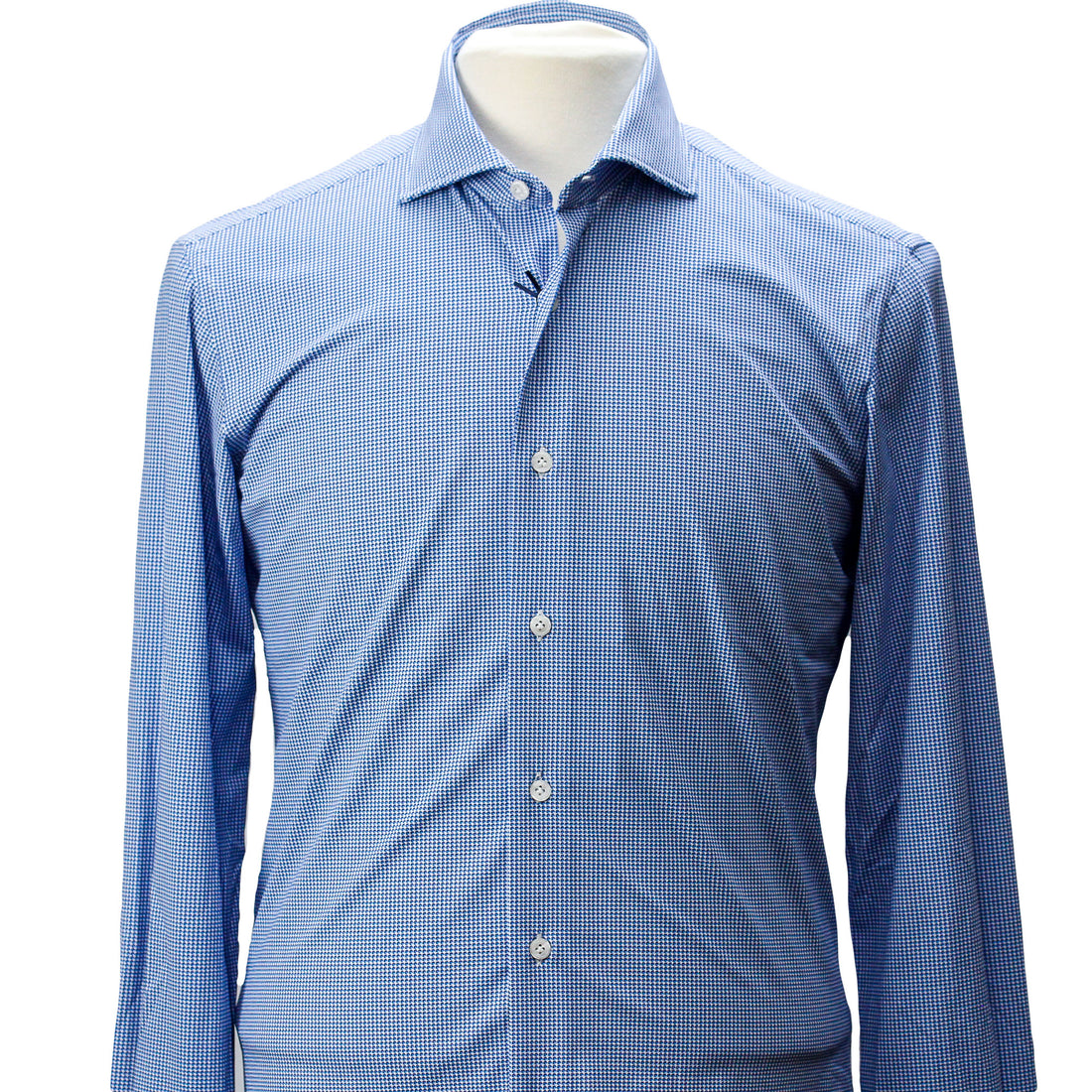Mid Blue Micro Pattern Casual Slim Fit Woven Stretch Shirt - Orian