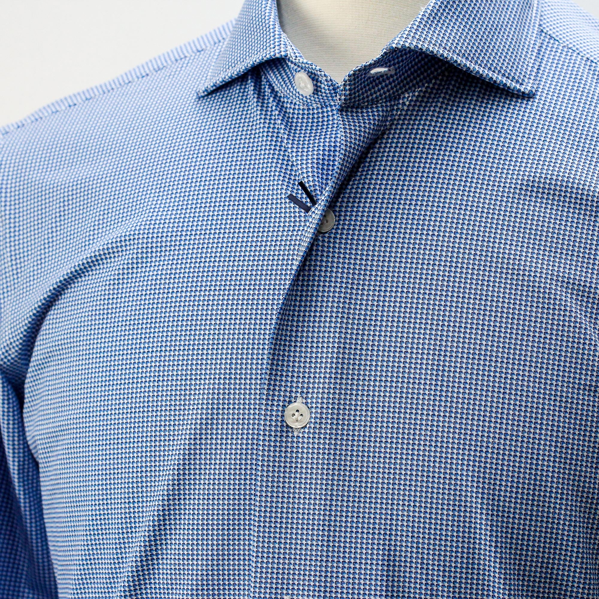 Mid Blue Micro Pattern Casual Slim Fit Woven Stretch Shirt - Orian