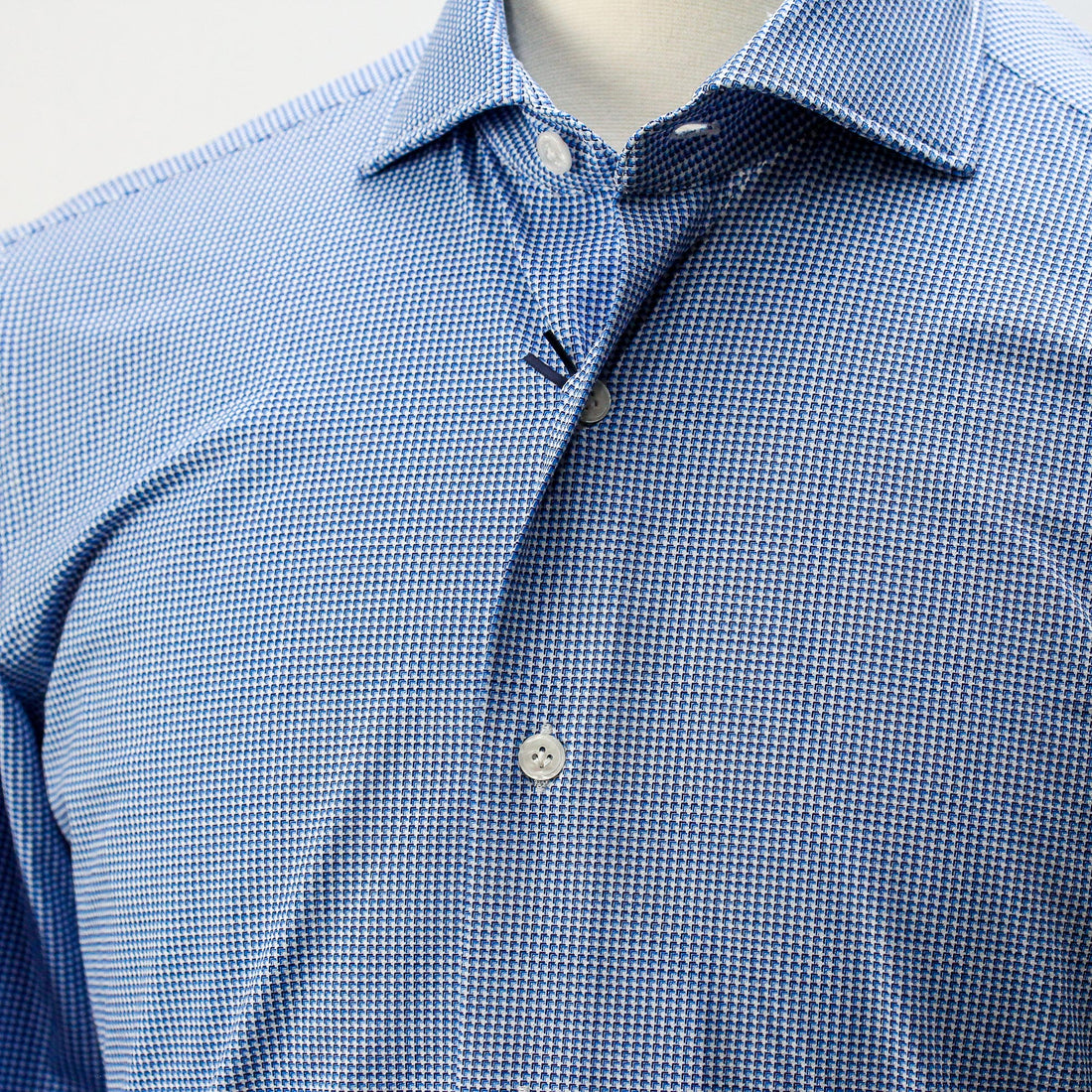 Mid Blue Micro Pattern Casual Slim Fit Woven Stretch Shirt - Orian