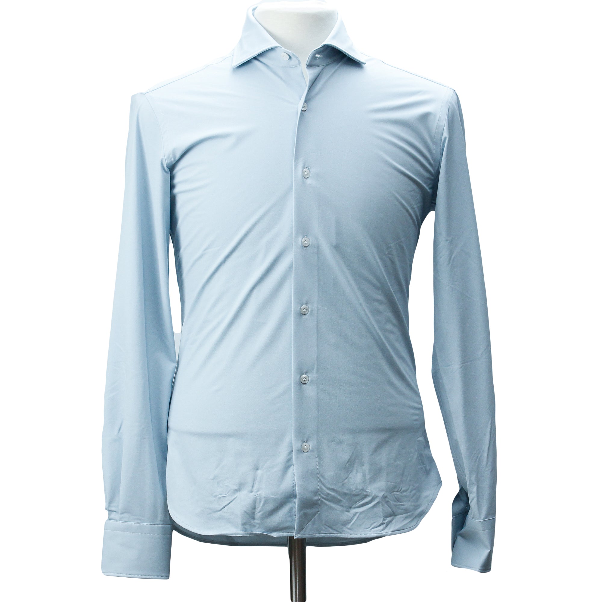 Light Blue Woven Jersey Stretch Slim Fit Shirt - Orian