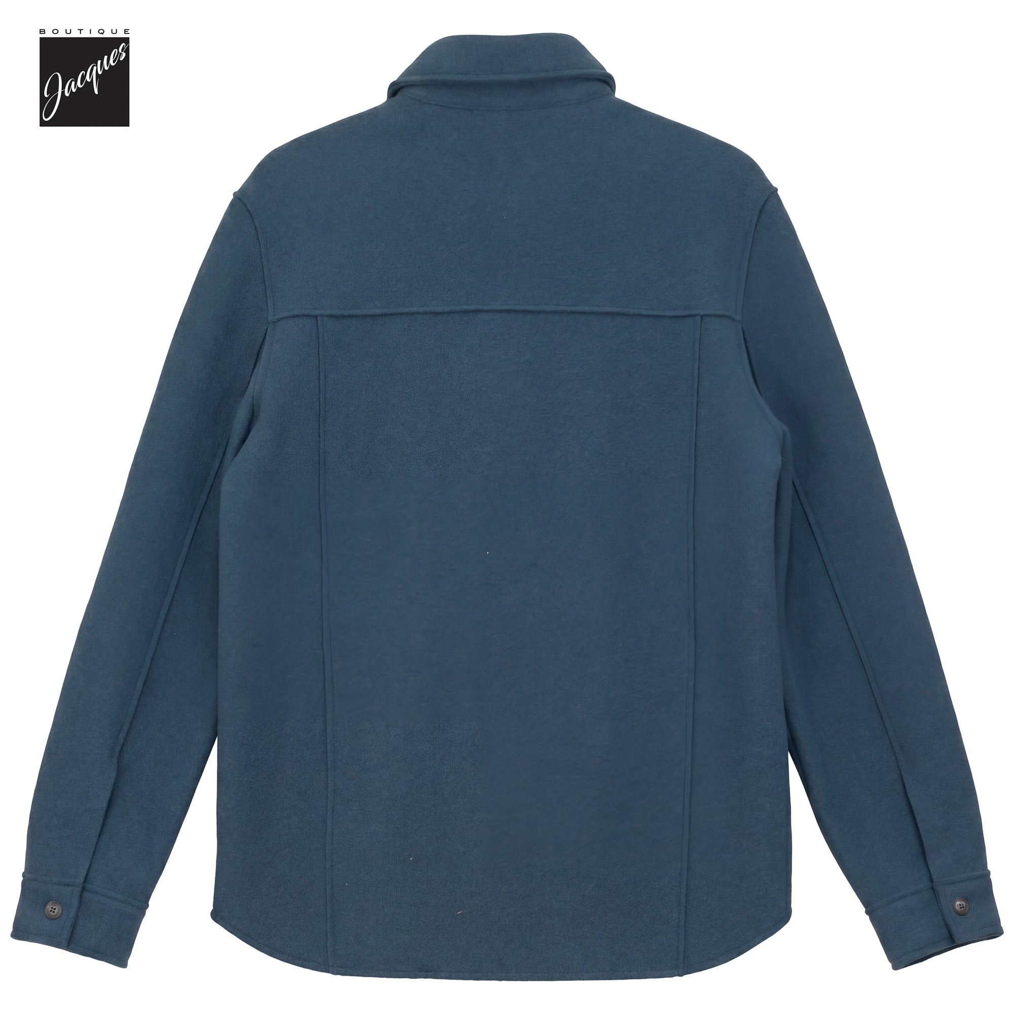Dark teal green boiled wool laser-cut overshirt by Phil Petter, contemporary fit