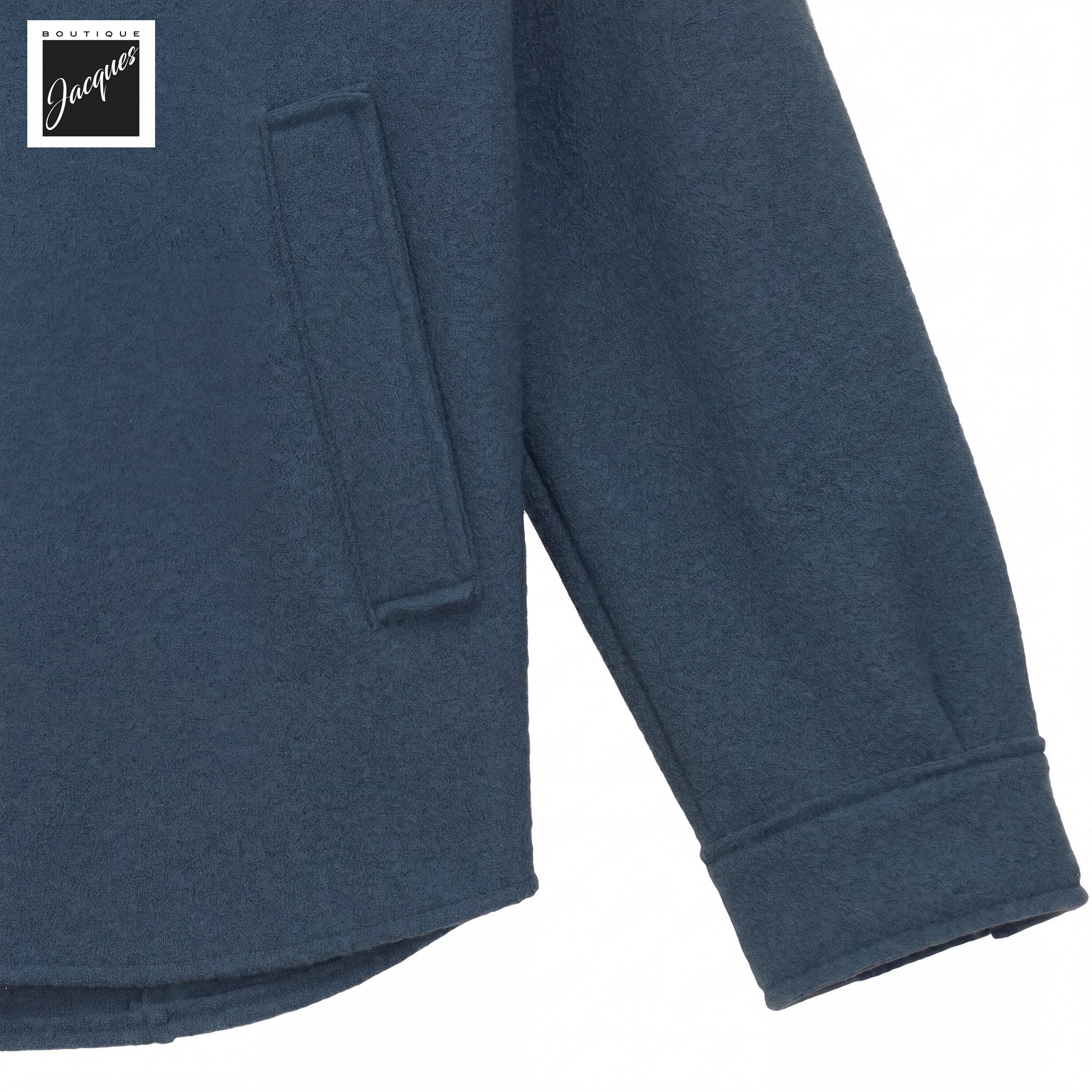 Dark teal green boiled wool laser-cut overshirt by Phil Petter, contemporary fit