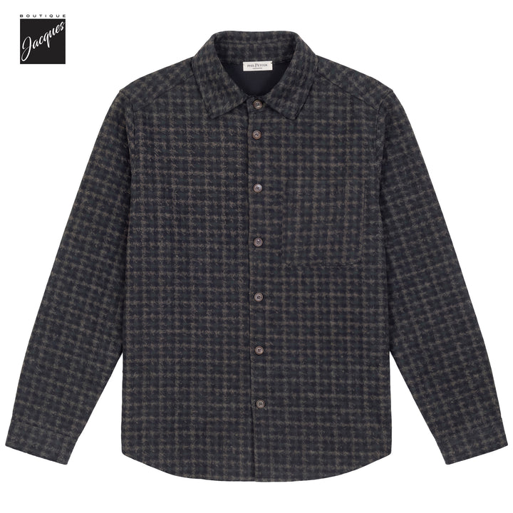 Brown & Green Houndstooth Wool-Cotton-Blend Overshirt - Phil Petter