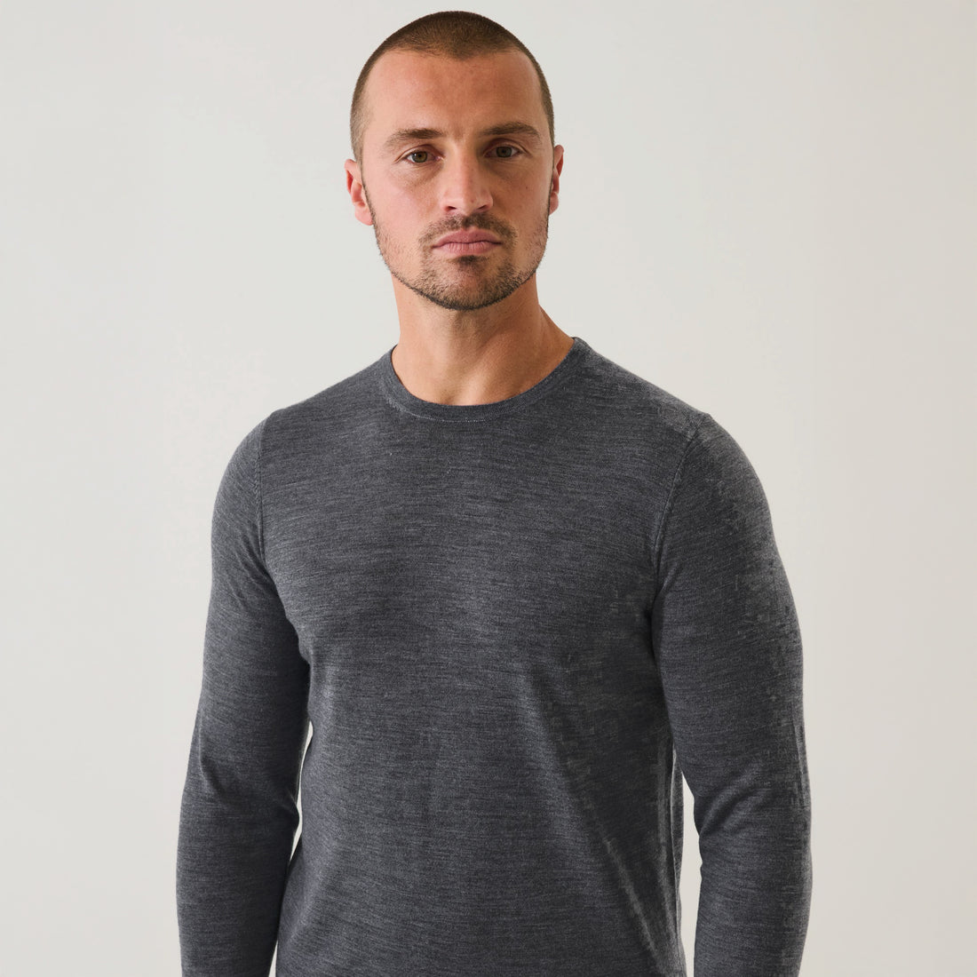 Castlerock Gray Extra-Fine Merino Wool Crew Neck Sweater - Patrick Assaraf