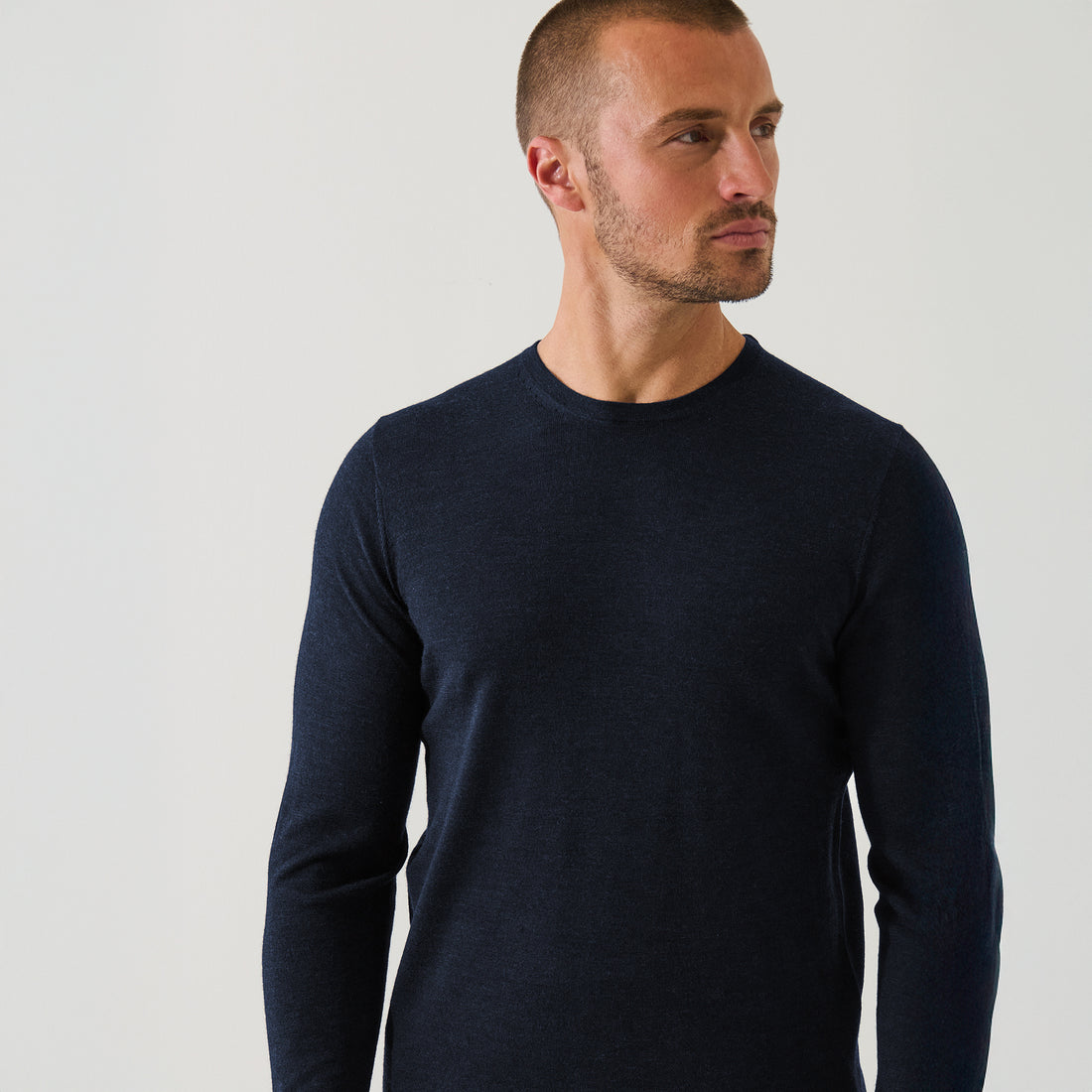 Midnight Mouliné Extra-Fine Merino Wool Crew Neck Sweater - Patrick Assaraf