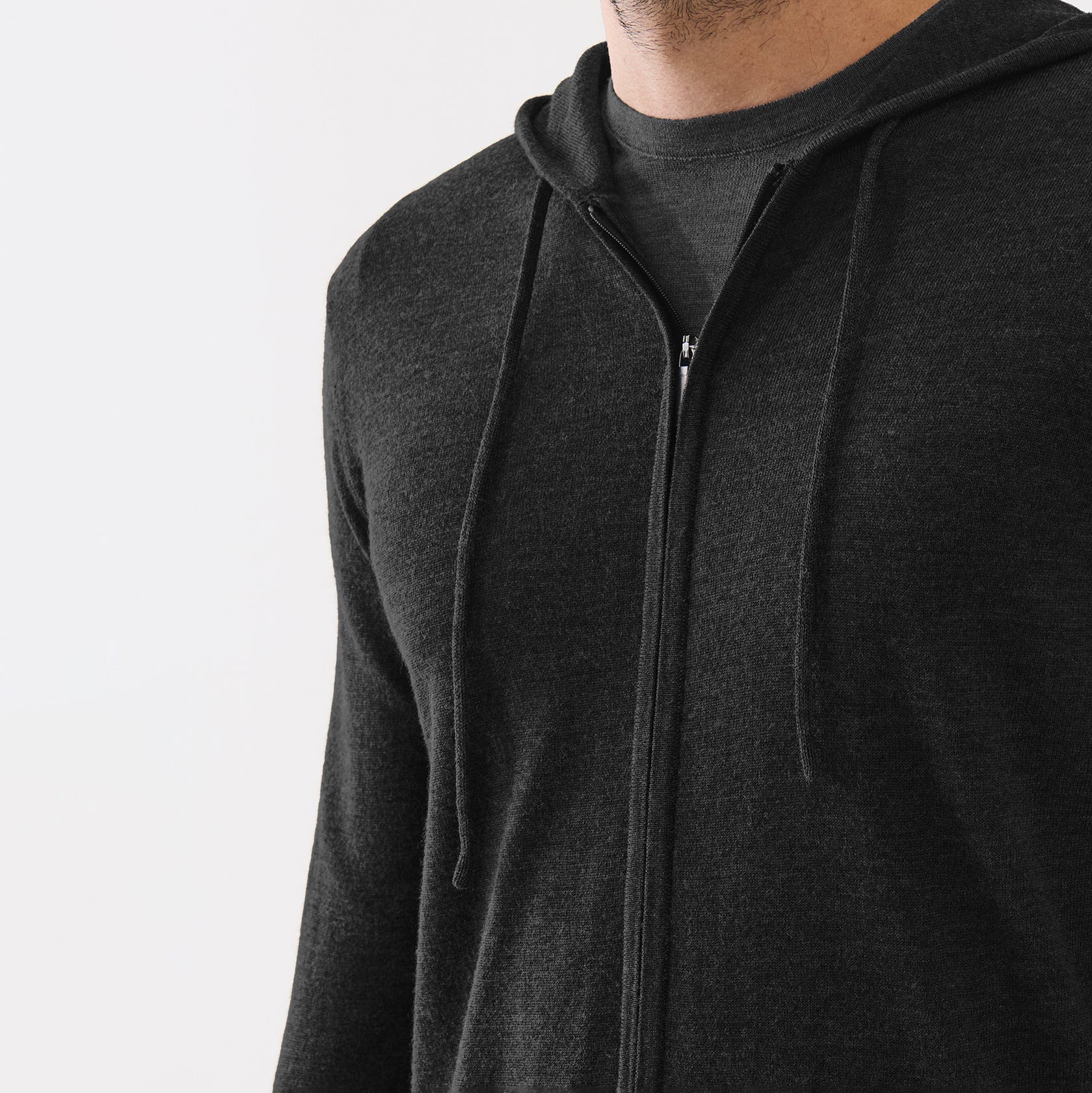 Black Extrafine Merino Wool Full-Zip Hoodie - Patrick Assaraf