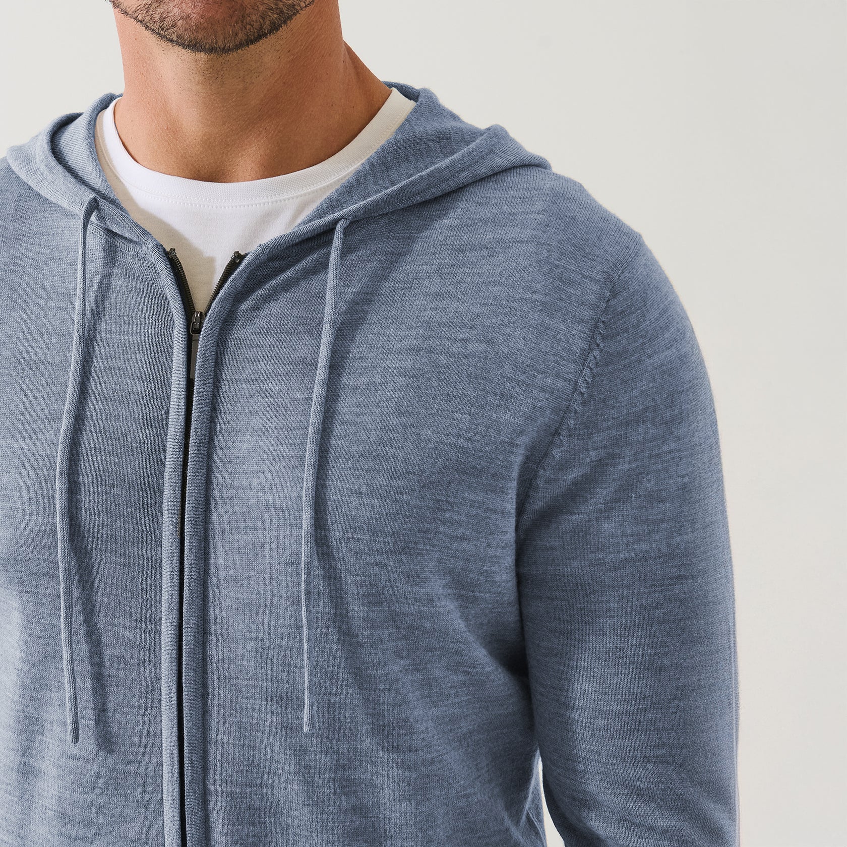 Dusky Blue Extrafine Merino Wool Full-Zip Hoodie - Patrick Assaraf
