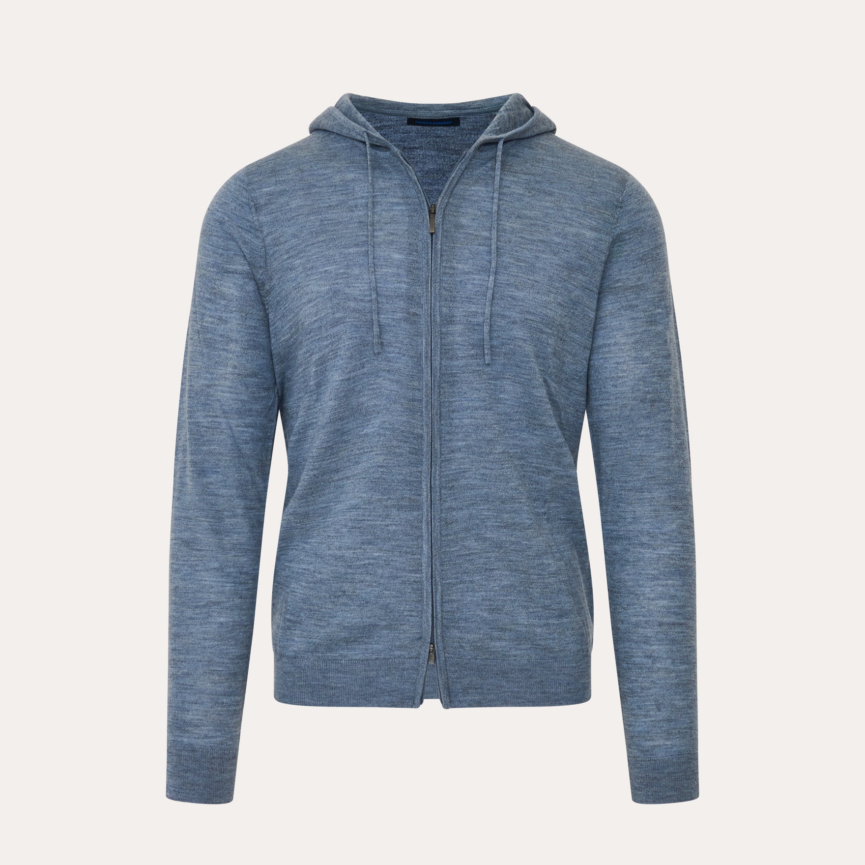Dusky Blue Extrafine Merino Wool Full-Zip Hoodie - Patrick Assaraf