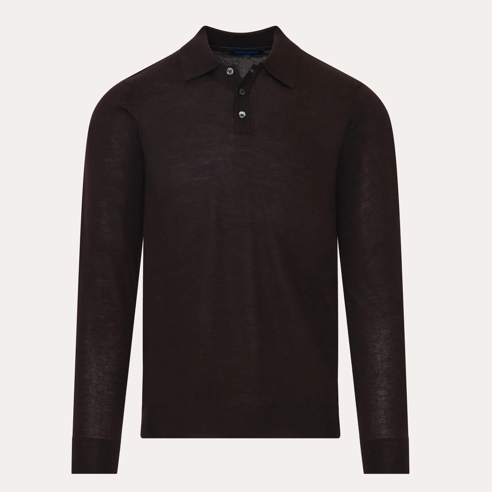 Black Coffee Extrafine Merino Wool Long Sleeve Button Polo - Patrick Assaraf