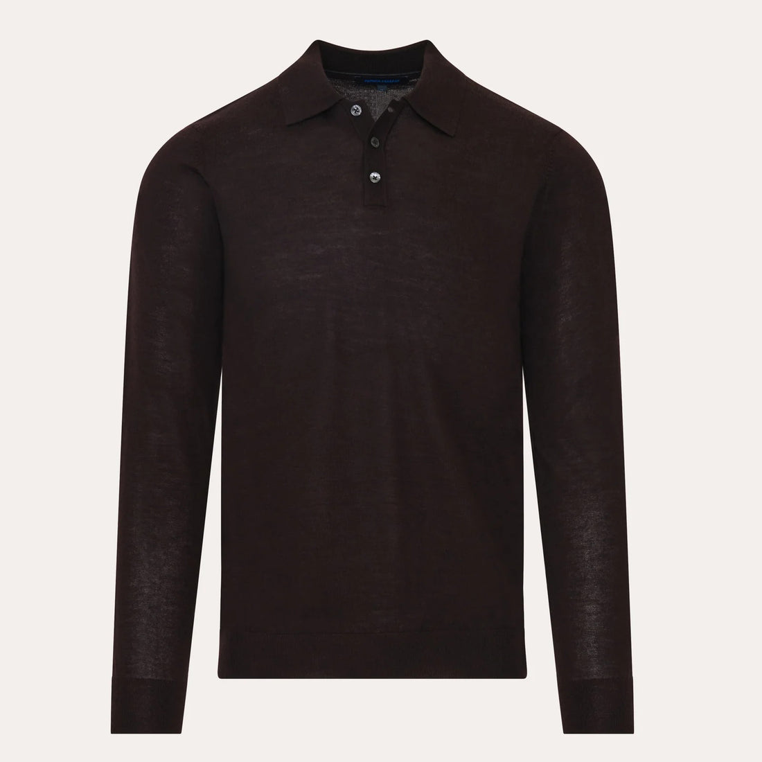 Black Coffee Extrafine Merino Wool Long Sleeve Button Polo - Patrick Assaraf