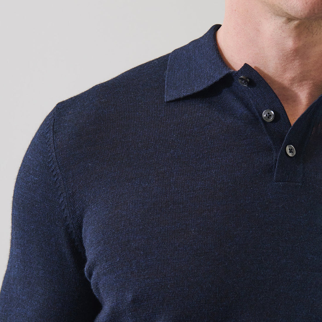 Mammoth Blue Extrafine Merino Wool Long Sleeve Button Polo - Patrick Assaraf