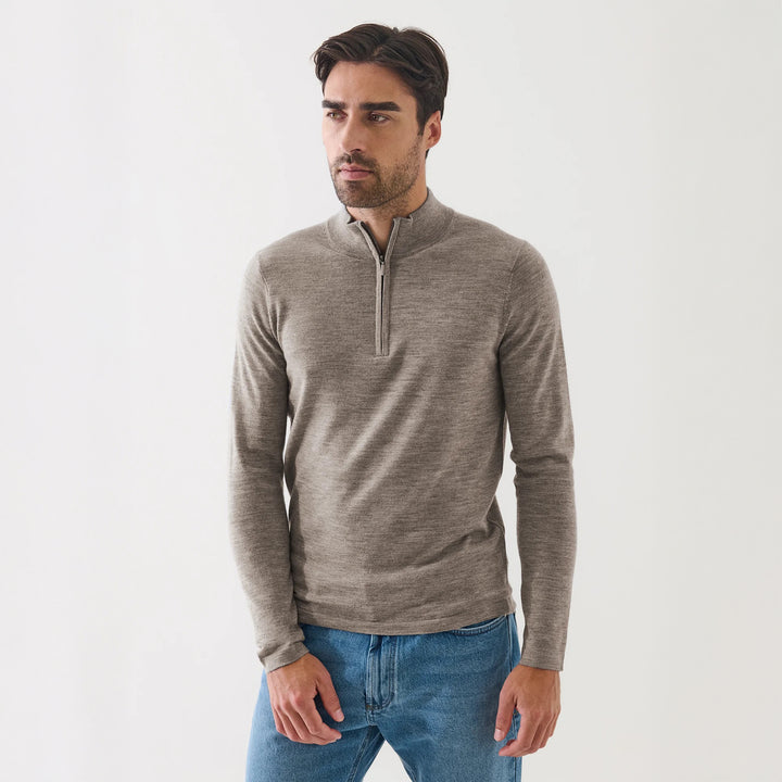 Pecan Extra-Fine Merino Quarter-Zip Mock Neck Sweater - Patrick Assaraf