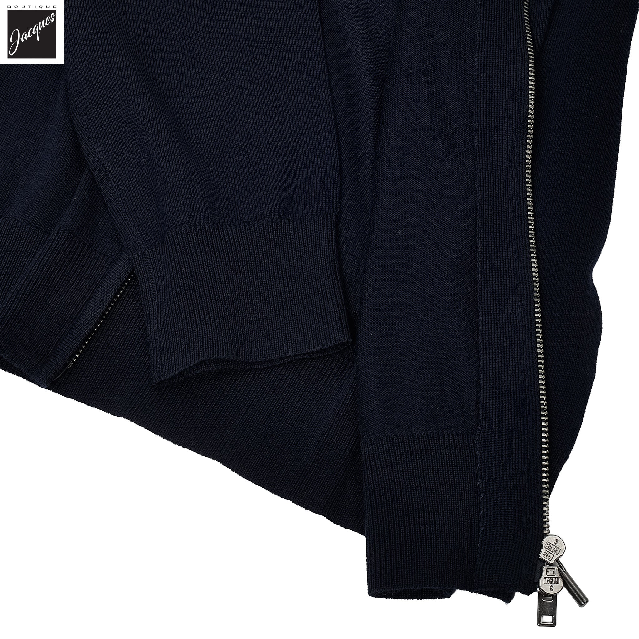 Dark Navy Extra-Fine Merino Full-Zip Mock Neck Sweater - Patrick Assaraf