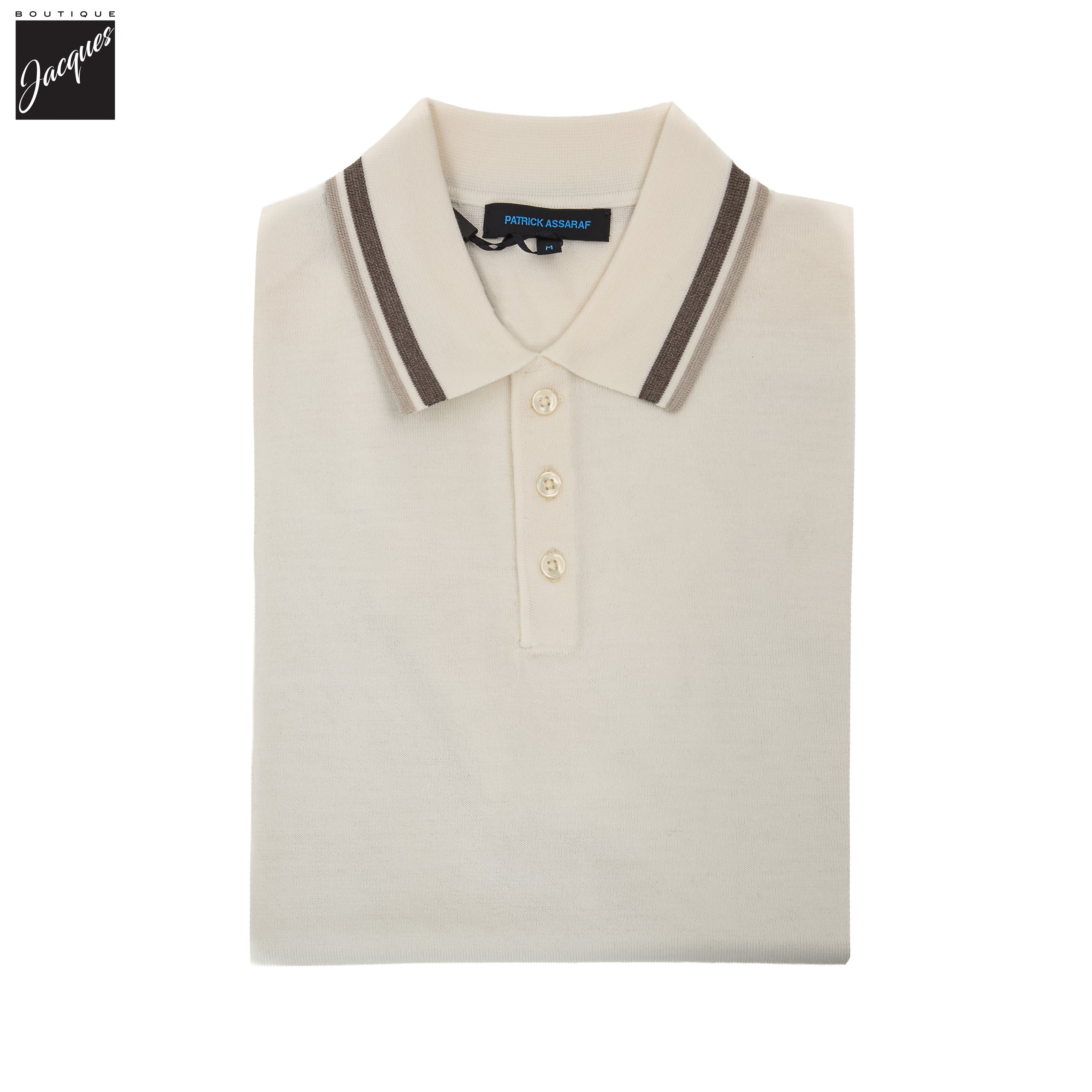Snowflake Merino/Silk Tipped Button Polo - Patrick Assaraf - Boutique Jacques International