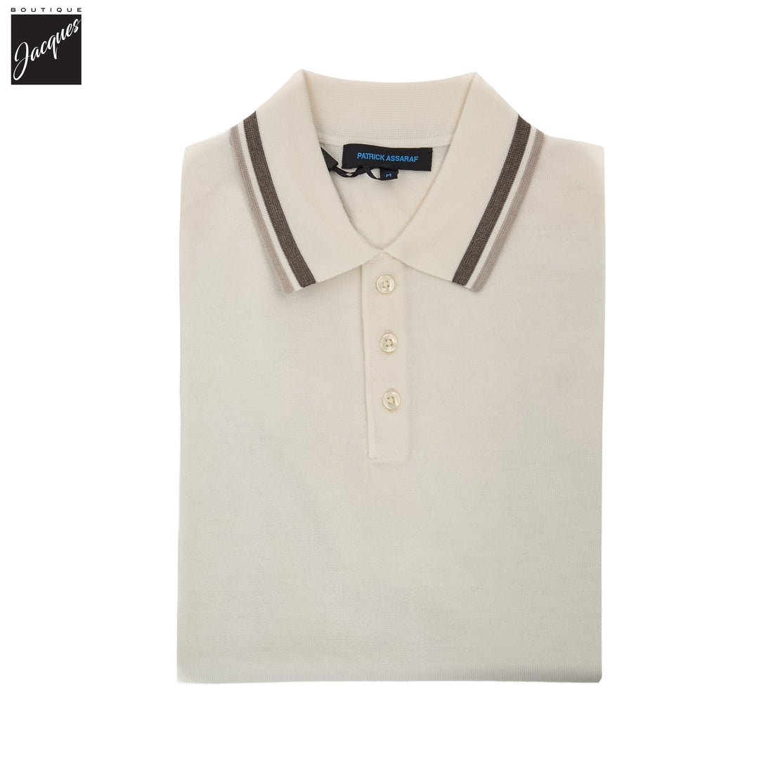 Snowflake Merino/Silk Tipped Button Polo - Patrick Assaraf - Boutique Jacques International