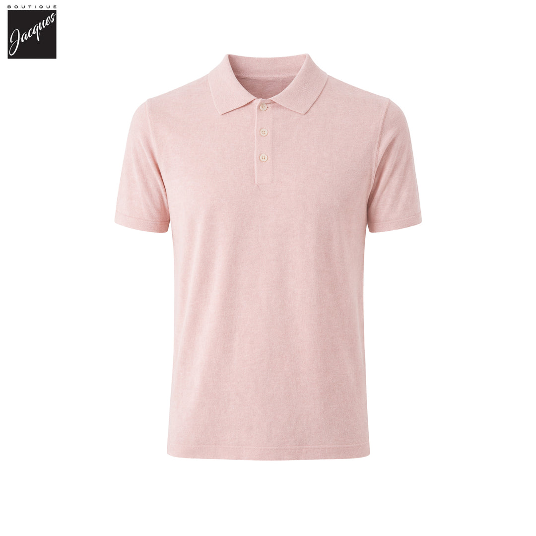 Light Pink Merino/Linen Button Polo - Patrick Assaraf