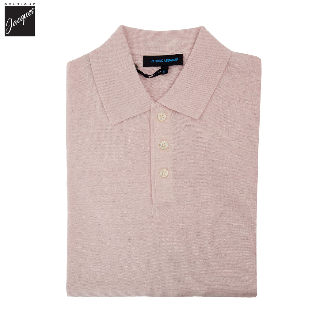 Light Pink Merino/Linen Button Polo - Patrick Assaraf