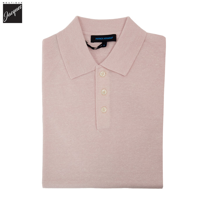 Light Pink Merino/Linen Button Polo - Patrick Assaraf