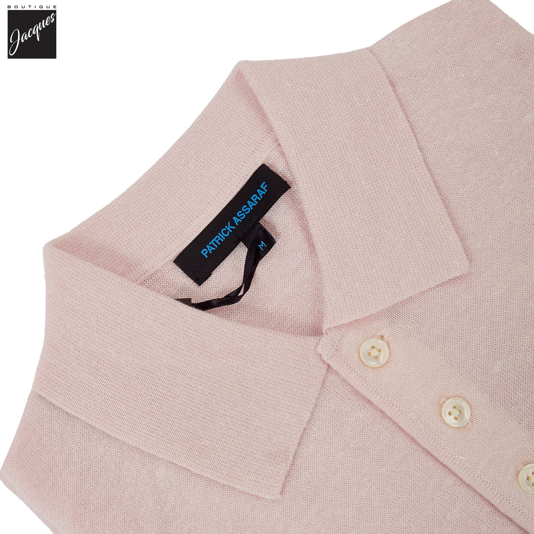 Light Pink Merino/Linen Button Polo - Patrick Assaraf