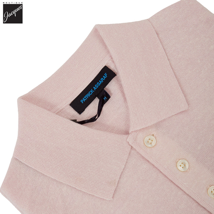 Light Pink Merino/Linen Button Polo - Patrick Assaraf