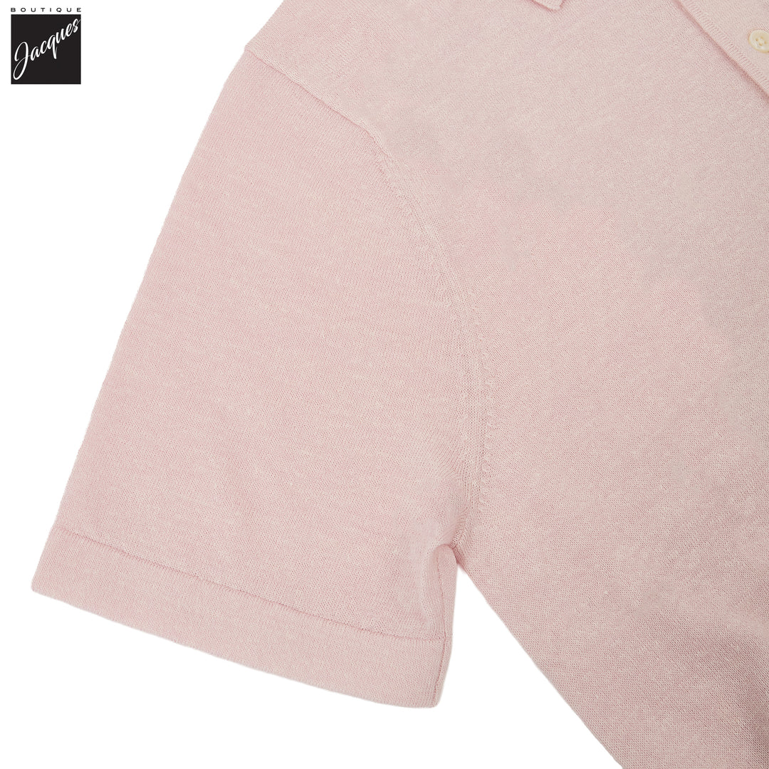 Light Pink Merino/Linen Button Polo - Patrick Assaraf