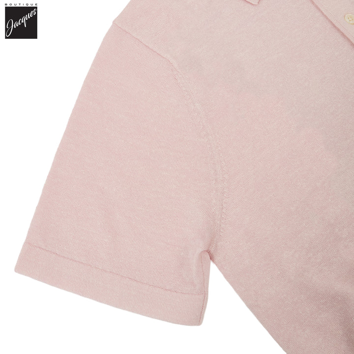 Light Pink Merino/Linen Button Polo - Patrick Assaraf