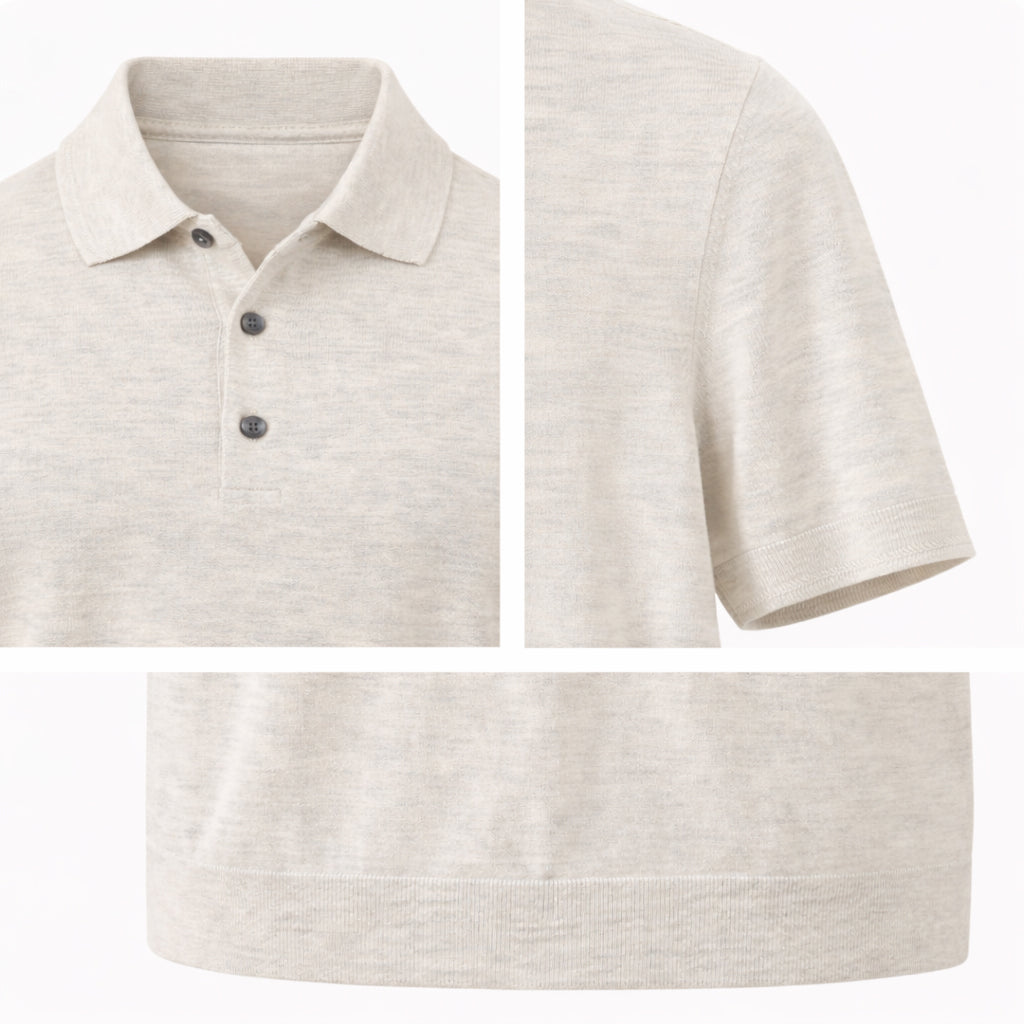 Drizzle Gray Cupro-Merino Knit Polo Shirt - Patrick Assaraf