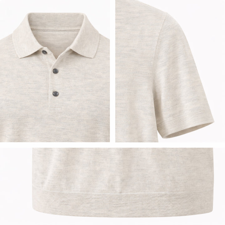 Drizzle Gray Cupro-Merino Knit Polo Shirt - Patrick Assaraf