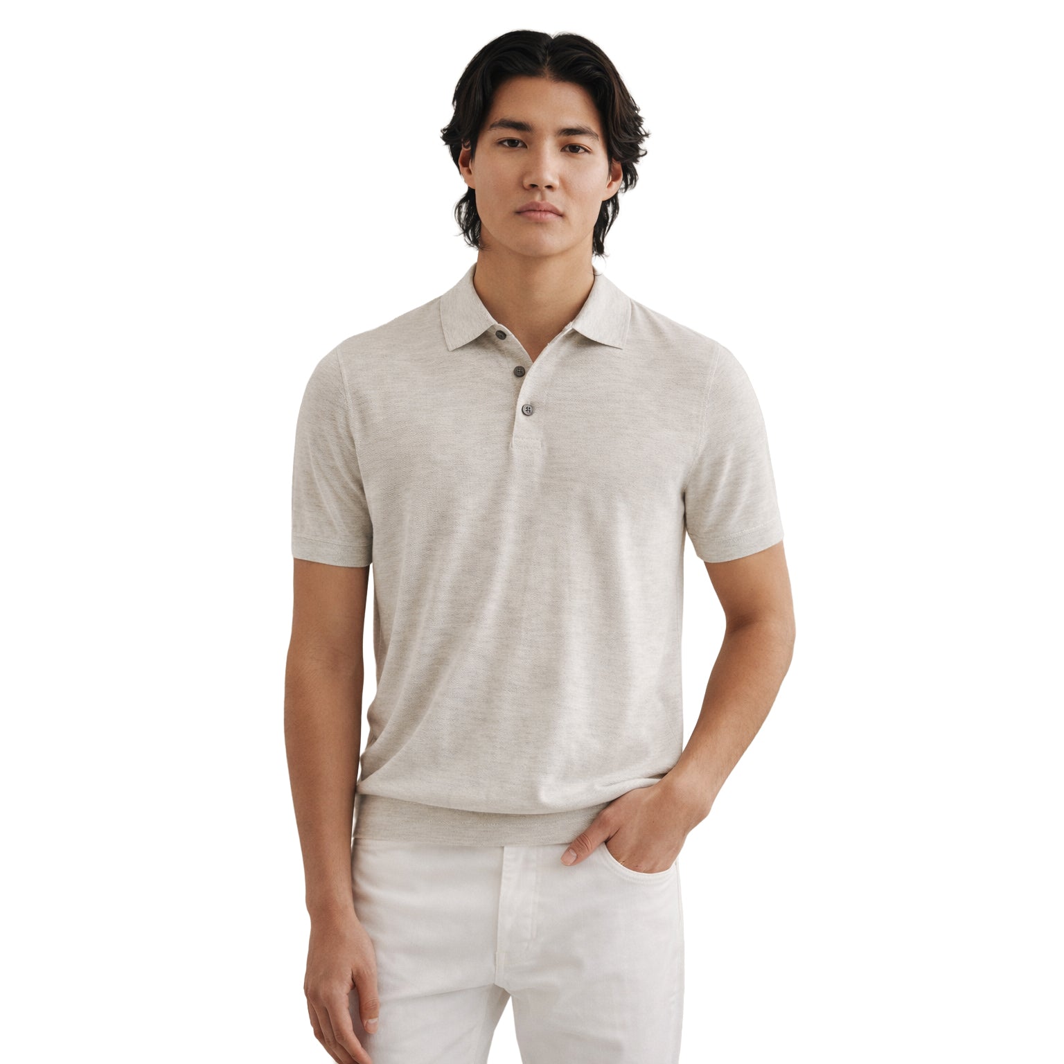 Drizzle Gray Cupro-Merino Knit Polo Shirt - Patrick Assaraf