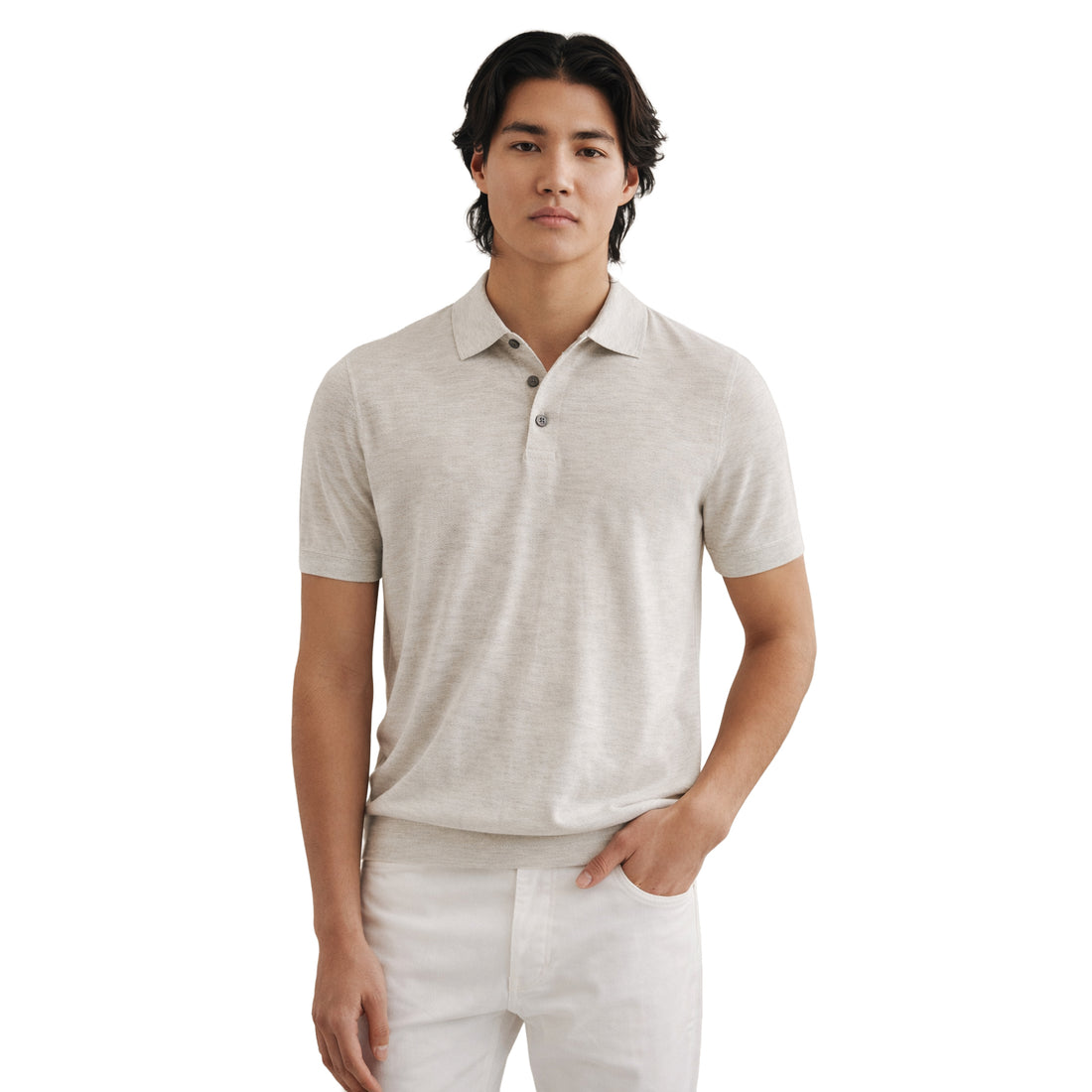 Drizzle Gray Cupro-Merino Knit Polo Shirt - Patrick Assaraf