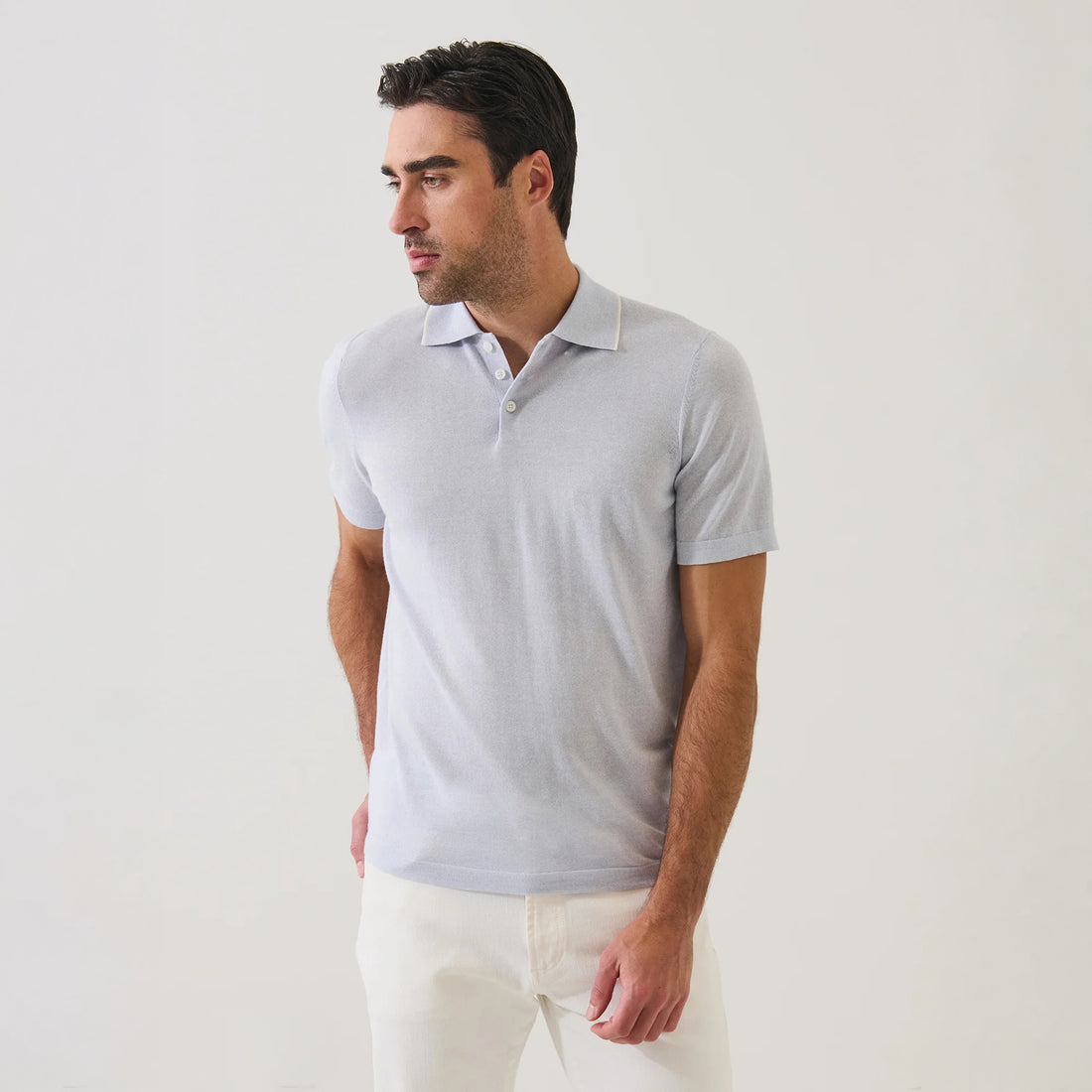 Ocean Blue Tipped Cupro-Merino Knit Polo Shirt - Patrick Assaraf - Boutique Jacques International