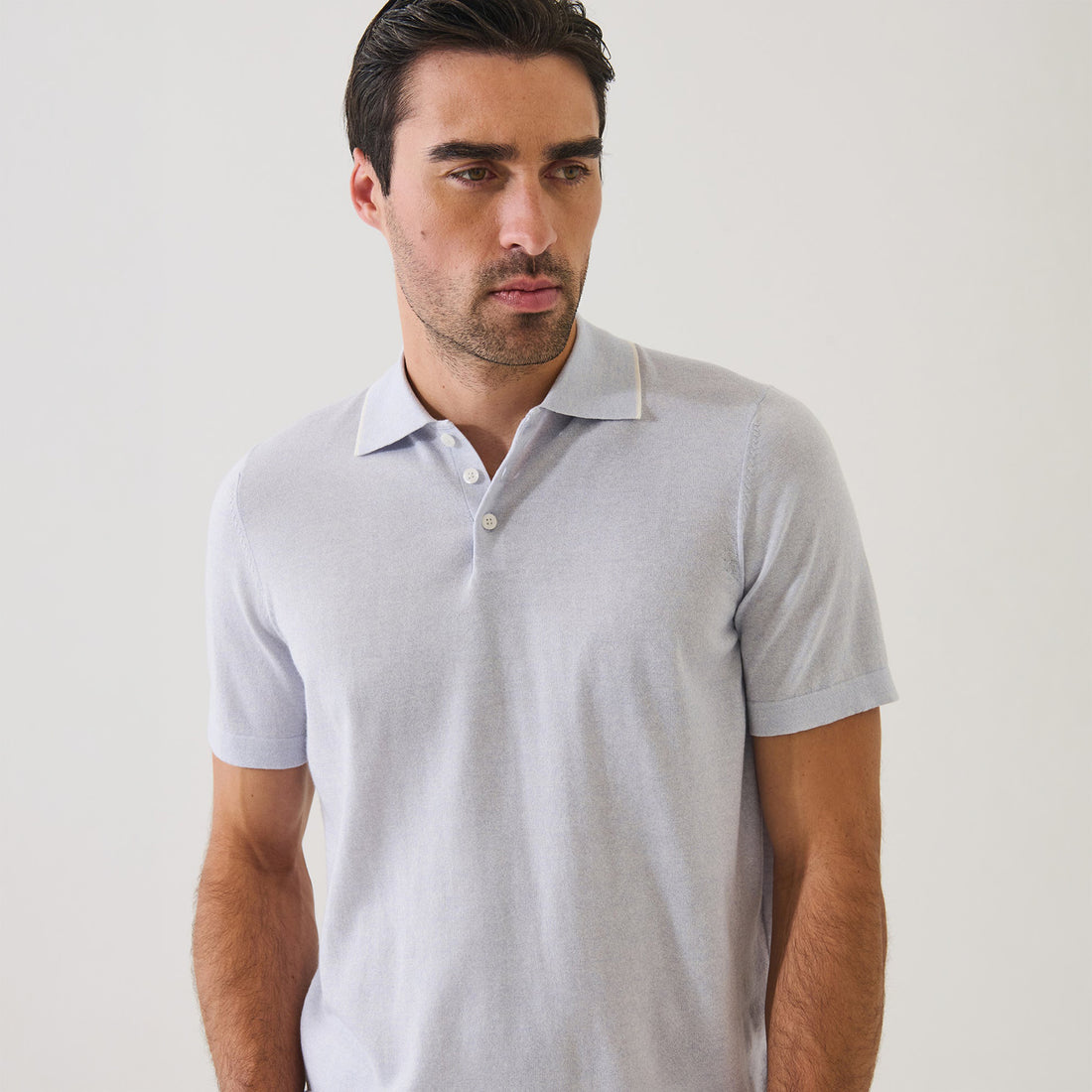 Ocean Blue Tipped Cupro-Merino Knit Polo Shirt - Patrick Assaraf - Boutique Jacques International