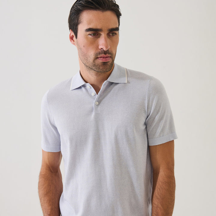 Ocean Blue Tipped Cupro-Merino Knit Polo Shirt - Patrick Assaraf