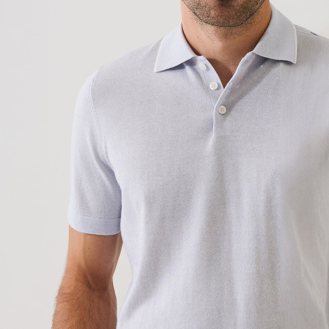 Ocean Blue Tipped Cupro-Merino Knit Polo Shirt - Patrick Assaraf - Boutique Jacques International