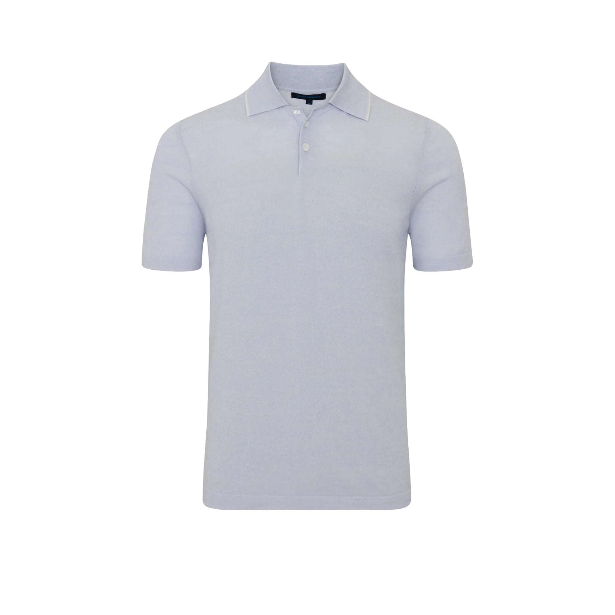 Ocean Blue Tipped Cupro-Merino Knit Polo Shirt - Patrick Assaraf - Boutique Jacques International