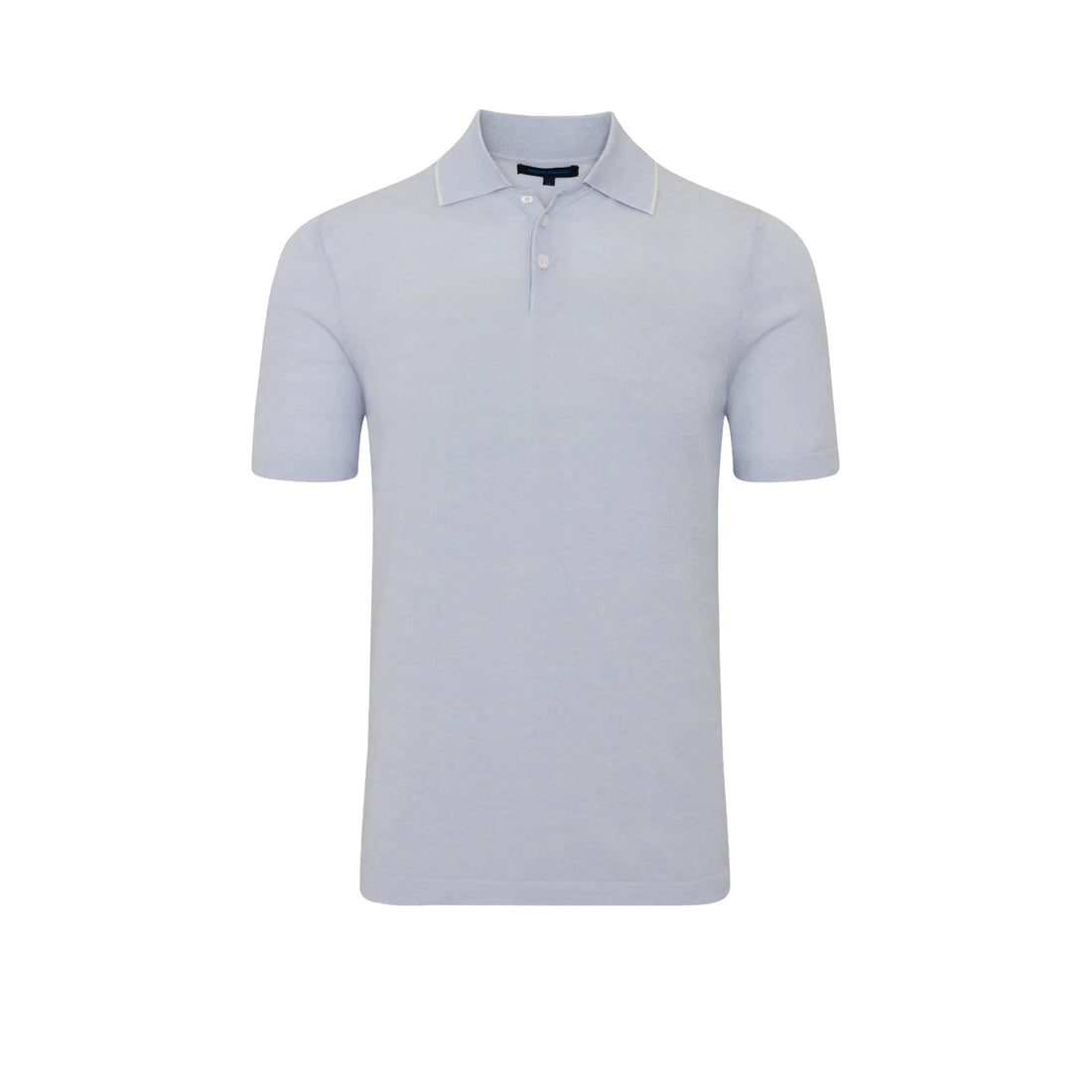 Ocean Blue Tipped Cupro-Merino Knit Polo Shirt - Patrick Assaraf - Boutique Jacques International