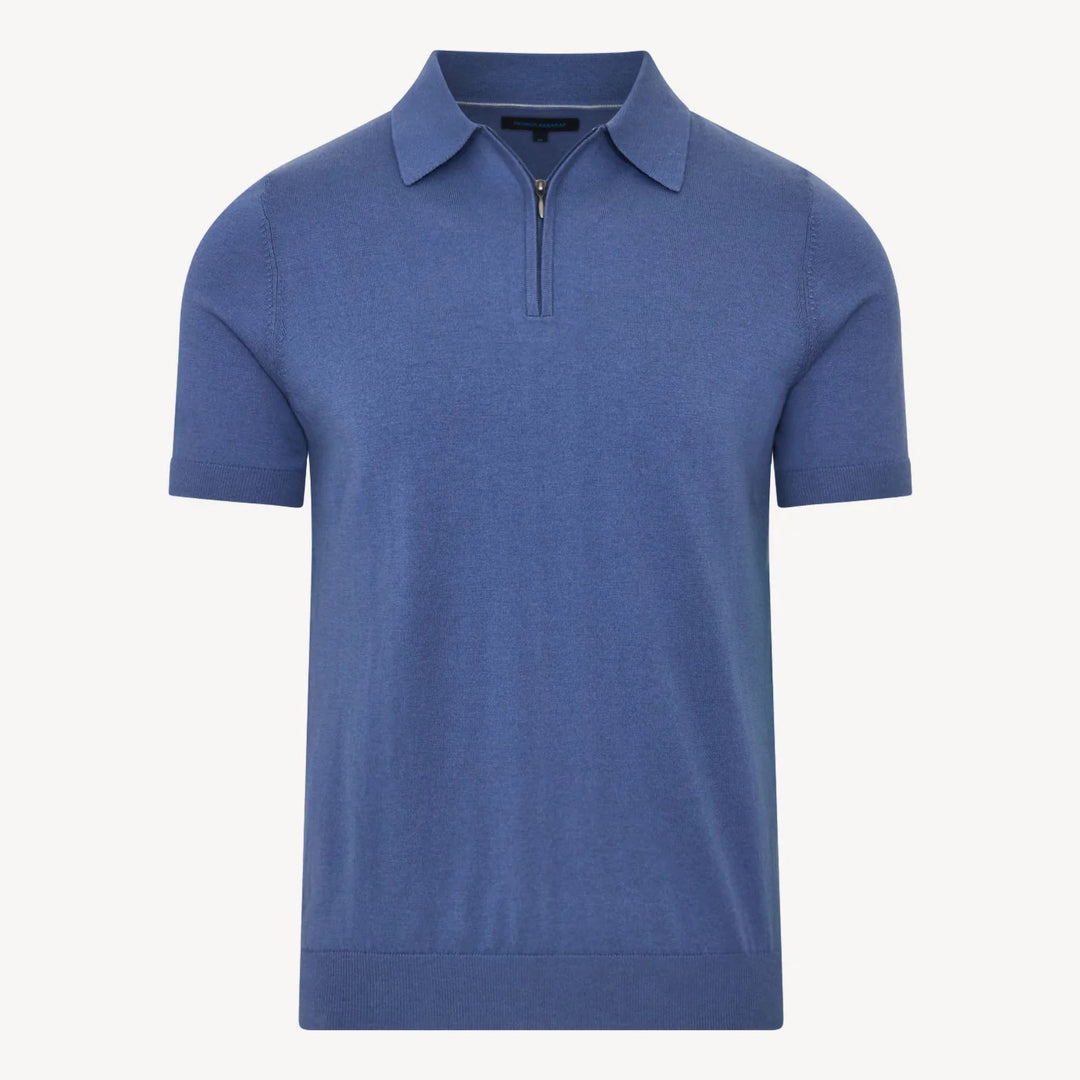 Dusky Blue Cotton Cashmere Zip Polo - Patrick Assaraf - Boutique Jacques International