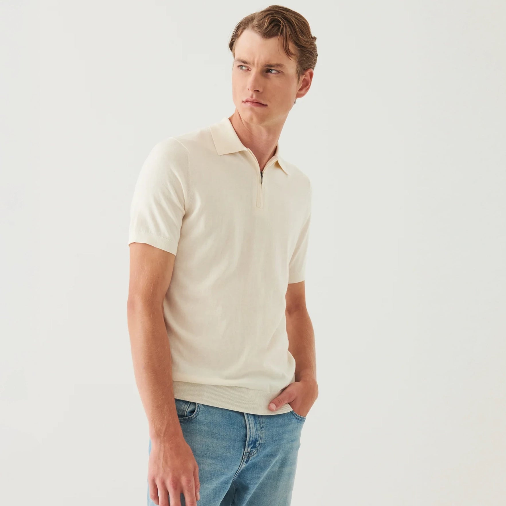 Off-White Cotton Cashmere Zip Polo - Patrick Assaraf - Boutique Jacques International